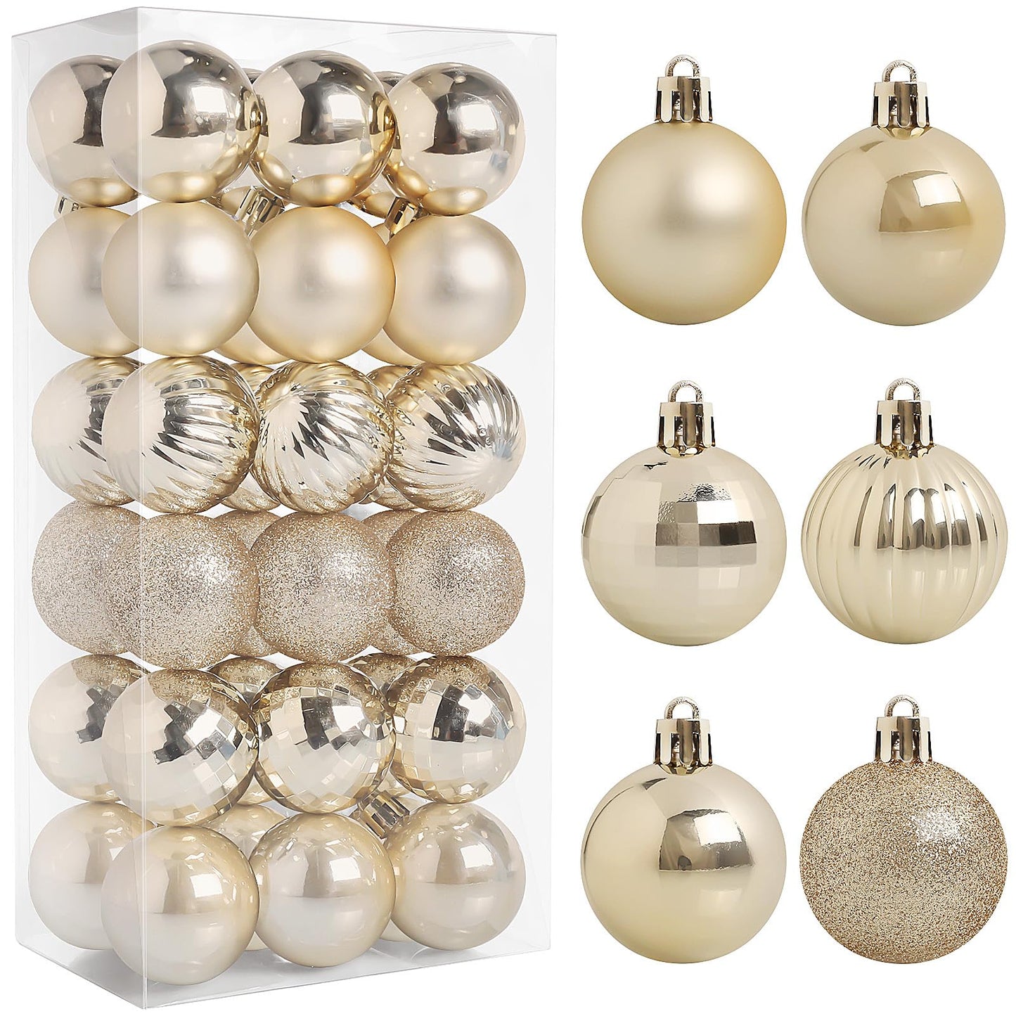 TranquilBliss 36 Pcs-2.36" Christmas Ball Ornaments, Shatterproof Hanging Balls, Tree Decorations for Xmas Tree, Wreath Decor, Holiday Part, Champagne