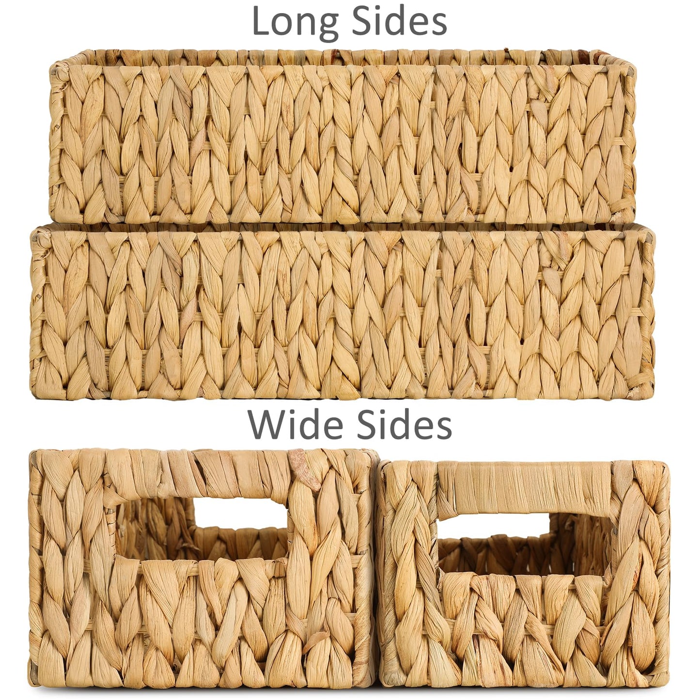 Graciadeco Nesting Small Wicker Basket, Water Hyacinth Toilet Paper Baskets Bathroom Organizer Woven Long Narrow Baskets for Organizing Pantry Bathroom Toilet Tank, 2 Pack