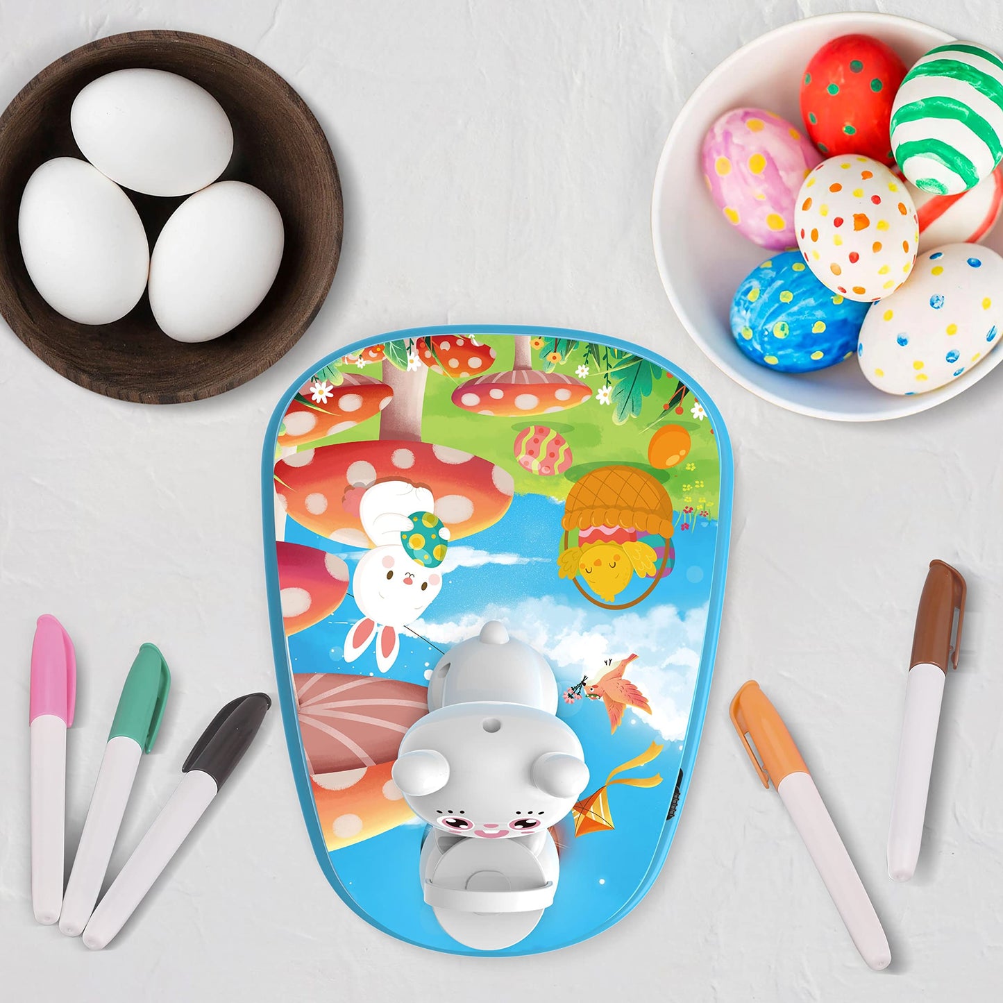 Engfa Easter Egg Decorating Kit with 30 Pcs Eggs and 12 Dying Markers Spinner, Easter Gifts for Kids Bunny Decorating Machine Craft Activities for Boys Girls (Blue)