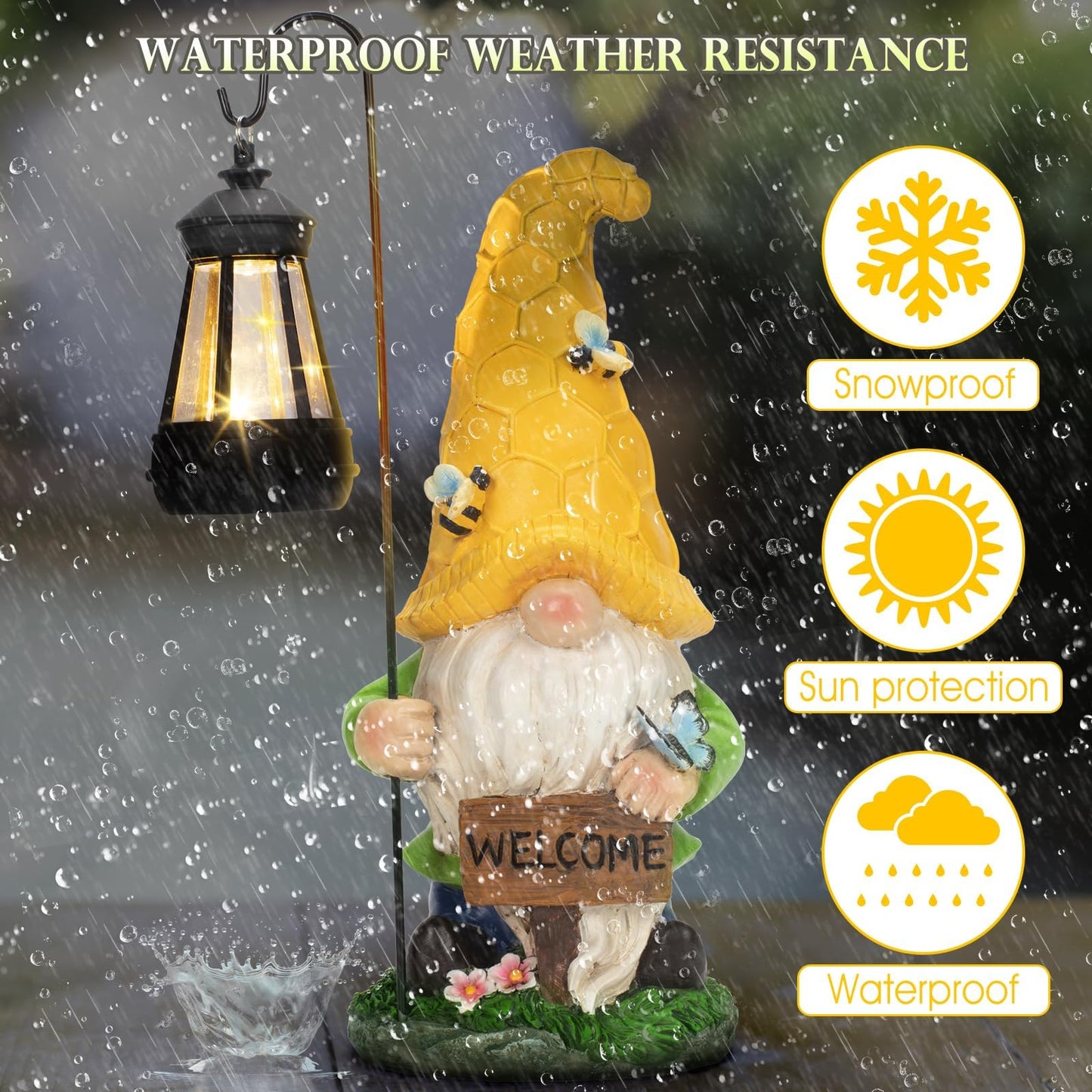 DoYouzhuo8 Solar Garden Gnome Statue with Lantern - Hand-Painted Resin Gnome Decor, IP44 Waterproof Outdoor Figurine for Yard Patio Porch, for Mom Women Housewarming Christmas