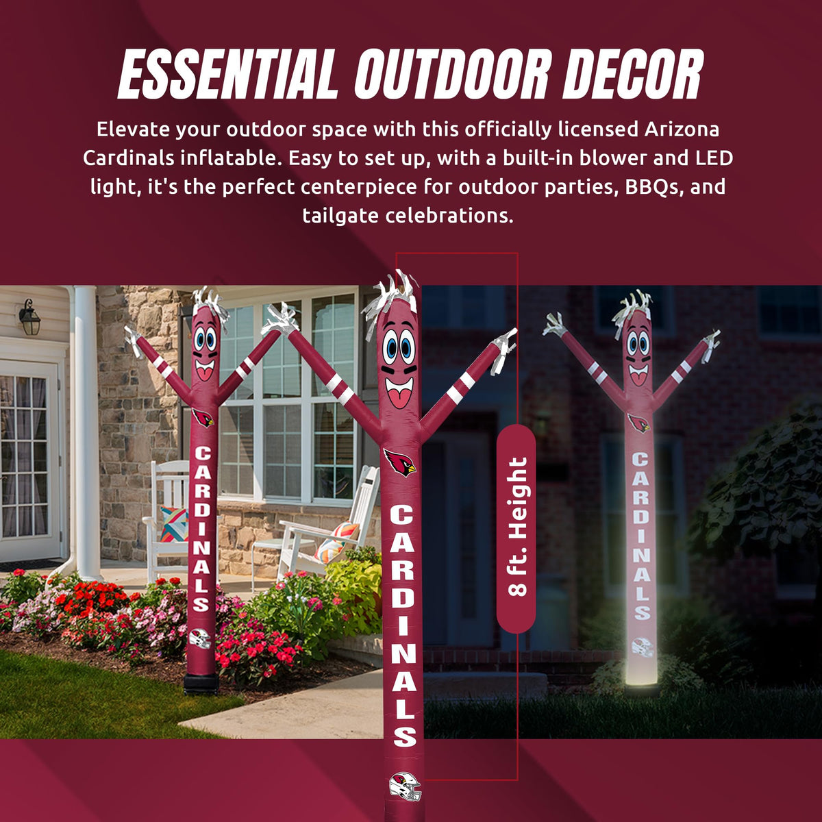 Sporticulture NFL Football Arizona Cardinals Wacky Waving Inflatable Tube Guy with LED Lights & Built-in Blower Air Wacky Dancers NFL Inflatable Tube Man Crazy Sports Fan Outdoor Party Decoration