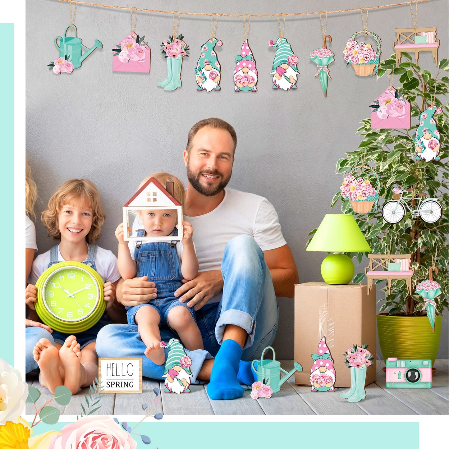 Maitys 36 Pcs Spring Flower Wooden Ornaments Sunflower Tulip Easter Tree Decoration Floral Gnome Hanging Wood Cutout Pastel Spring Decor for Home Small Tree Party(Dreamy)