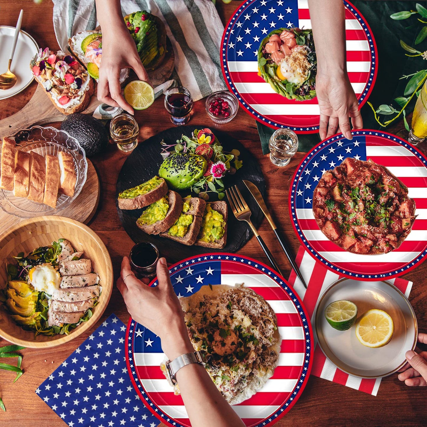 Gatherfun American Flag Patriotic Party Supplies Disposable Napkins Paper Plates and Paper Cups for Veterans Day Election Day 4th of July Independence Day Decorations, Serve 25