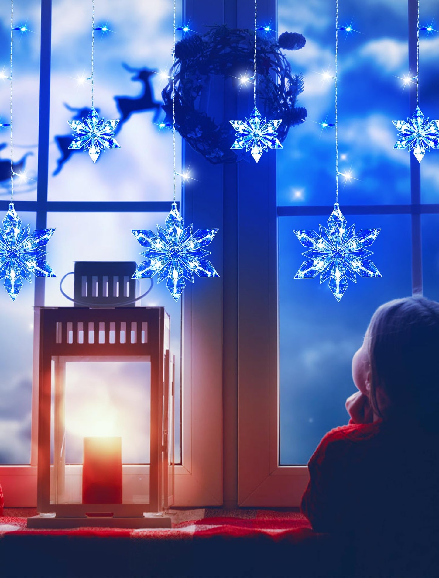 BEEWIN Christmas Snowflake Lights Outdoor,8.2 FT 144 LED Snowflake Icicle Lights with 12 Drops,8 Modes Timer Waterproof Connectable Xmas Light for Eaves,Windows,Curtain,Indoor Outdoor(Blue White)