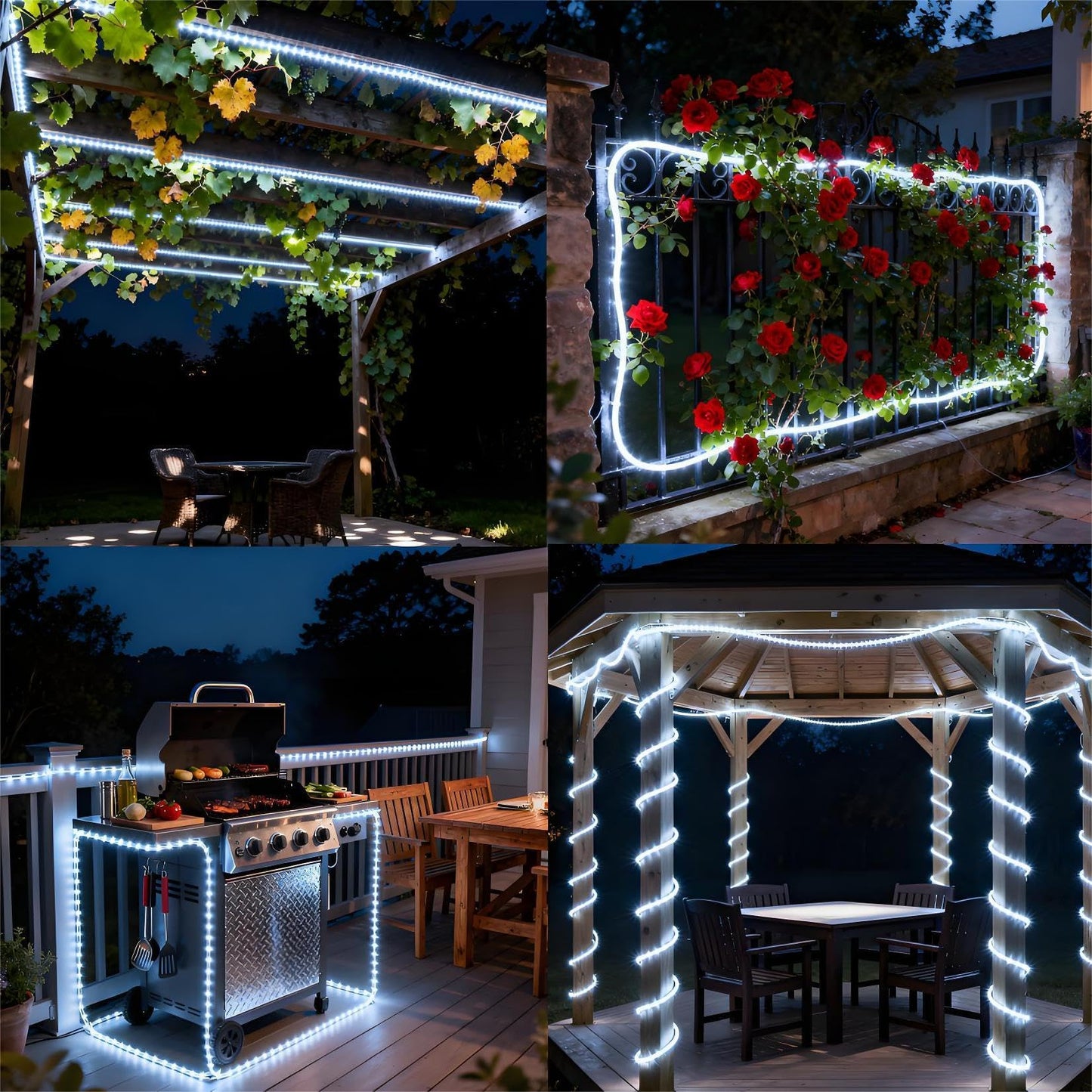 KUshopfast Solar Rope Lights Outdoor Waterproof, 66 Feet 200 LED 8 Modes Fairy Lights String Light, Cool White Tube Light with Solar Panel for Outside Garden Yard Patio Decoration