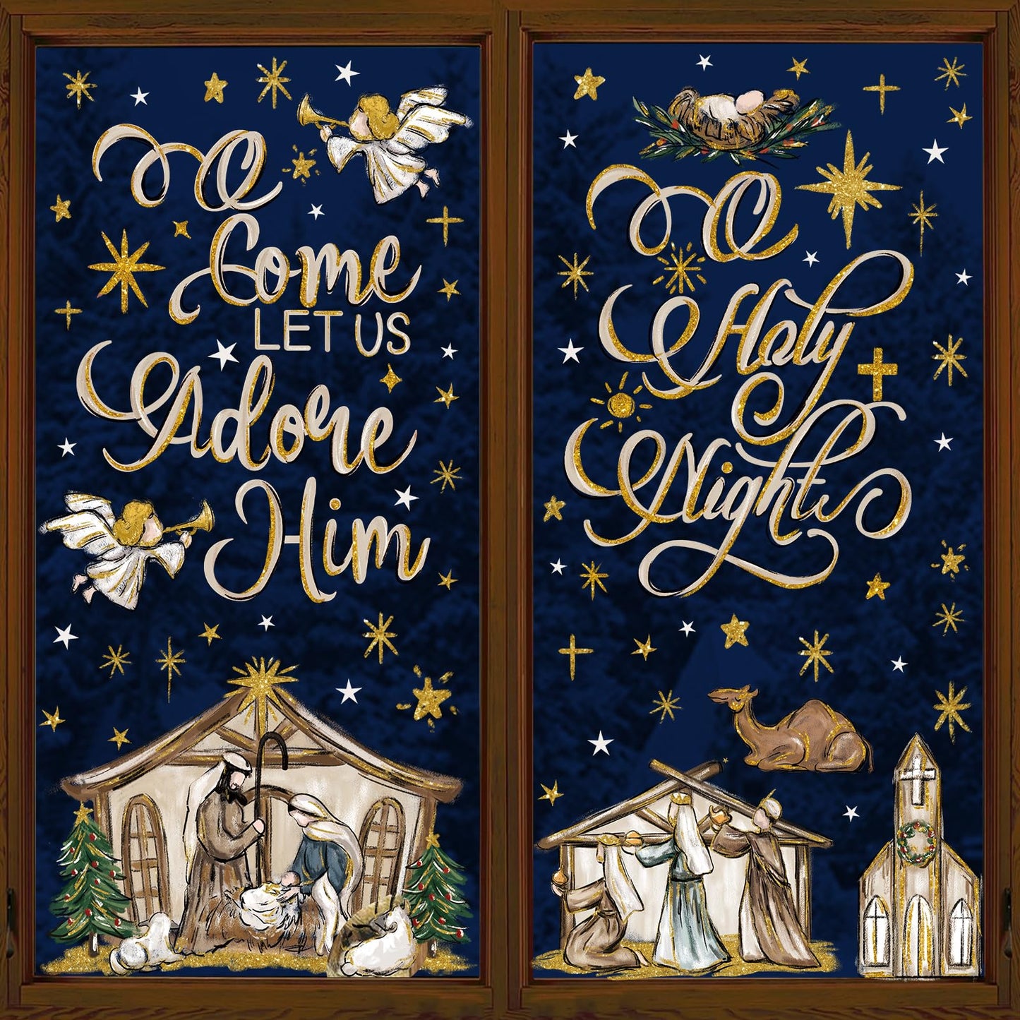 DULEFUN Christmas Window Clings 6 Sheets Jesus Nativity Window Stickers Decals Double-Sided Christmas Glass Window Decoration for Xmas Home Kitchen Office Decor Winter Holiday New Year