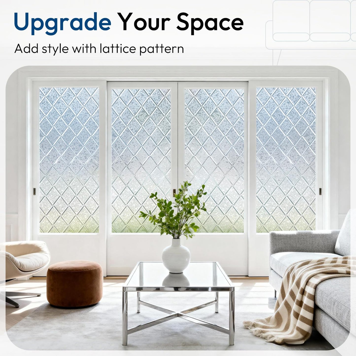 rabbitgoo Window Privacy Film, Decorative Privacy Window Film Sun Blocking, Frosted Glass Cling for Home Door, Non-Adhesive Static Cling Sticker Covering Heat Blocker, Clear, 17.5" x 78.7"