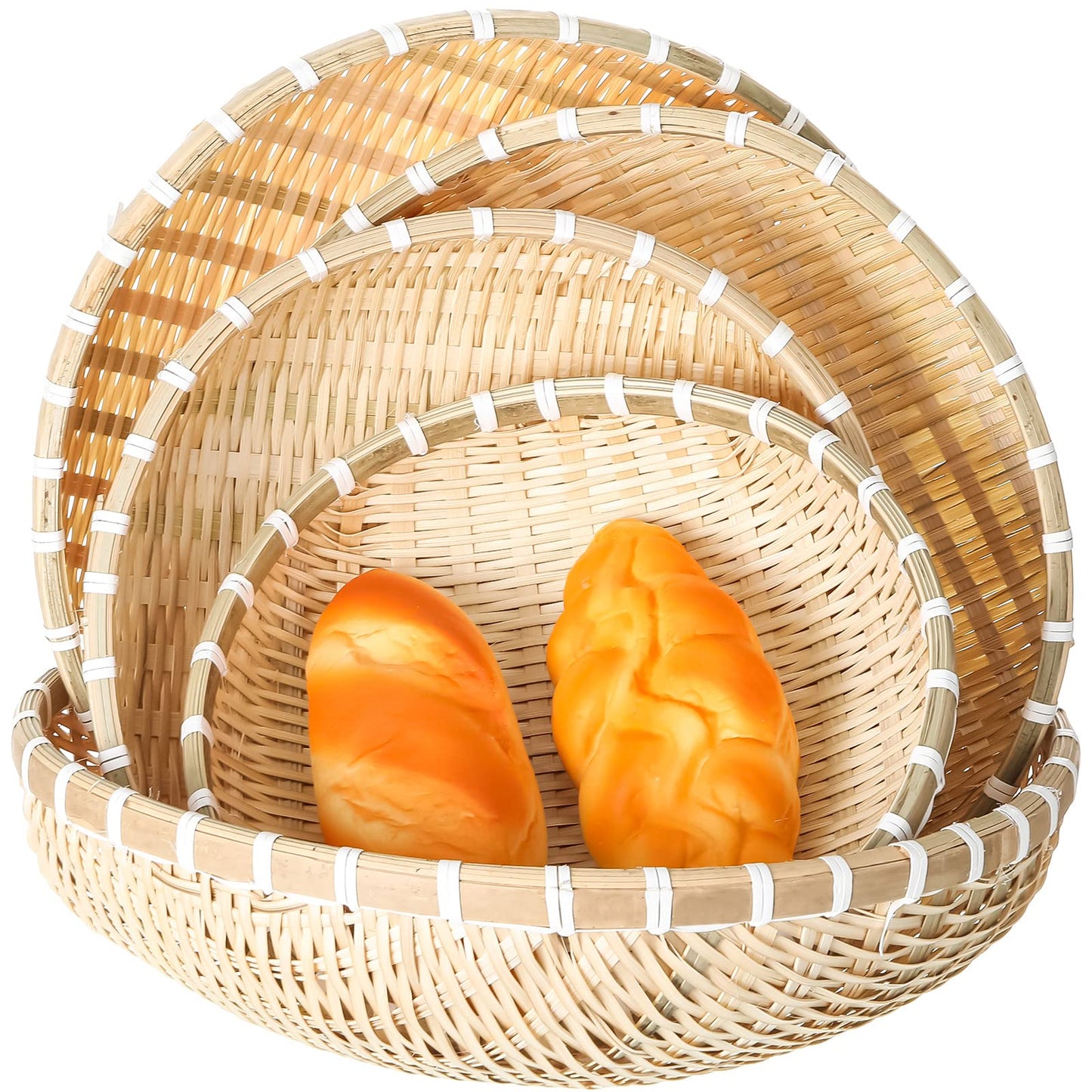 Geelin 5 Pcs Woven Bamboo Bread Basket 5 Size Wall Hanging U Shape Handmade Basket Round Wall Basket Decor for Food Vegetable Serving Kitchen Storage, 9.8 Inch, 11 Inch, 11.8 Inch, 13 Inch,14 Inch