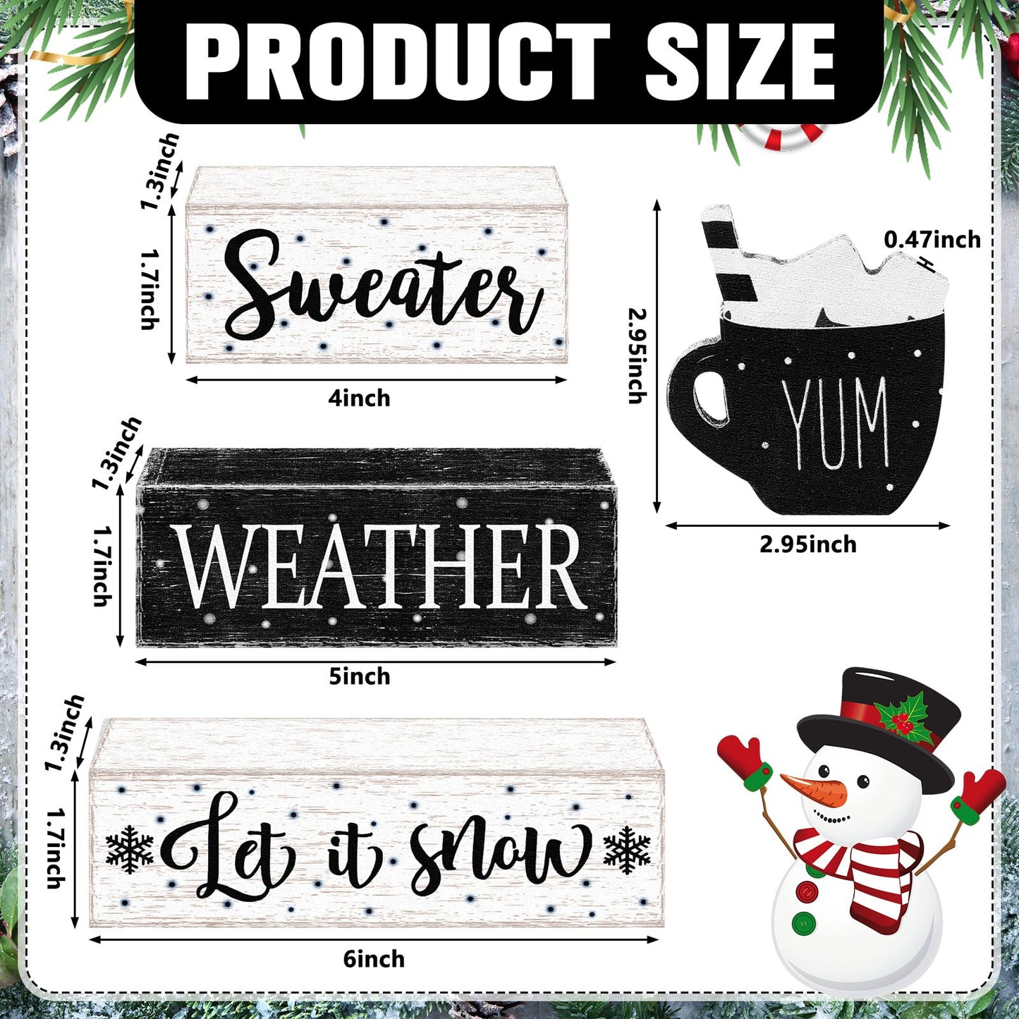 Marsui 4 Pcs Winter Wooden Tabletop Decor Rustic Hot Cocoa Block Sign Gift Farmhouse Christmas Tiered Tray Centerpiece Winter Decor for Home Office Desk Shelf Mantel