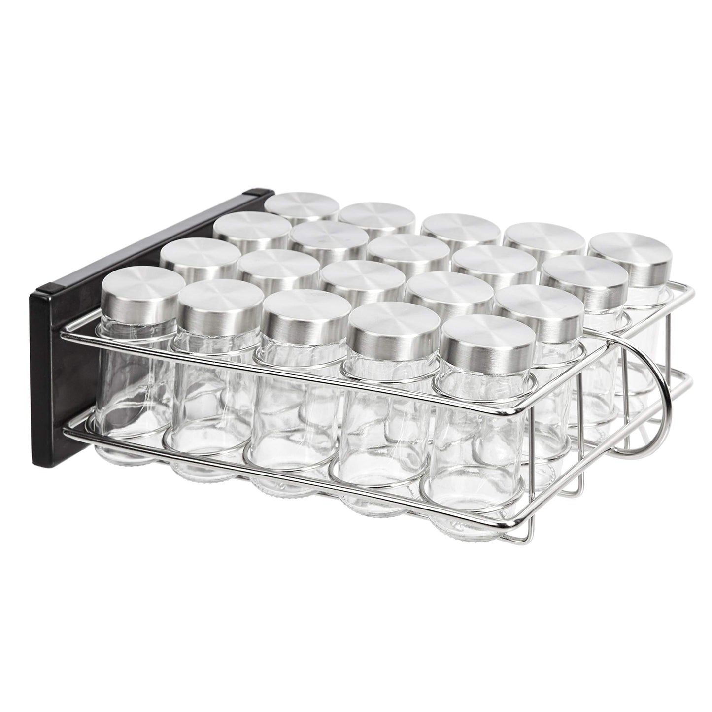 Amazon Basics 20 Jars Spice Rack Organizer, Space-Saving Kitchen Organizer with Glass Spice Jars, Sturdy, Silver