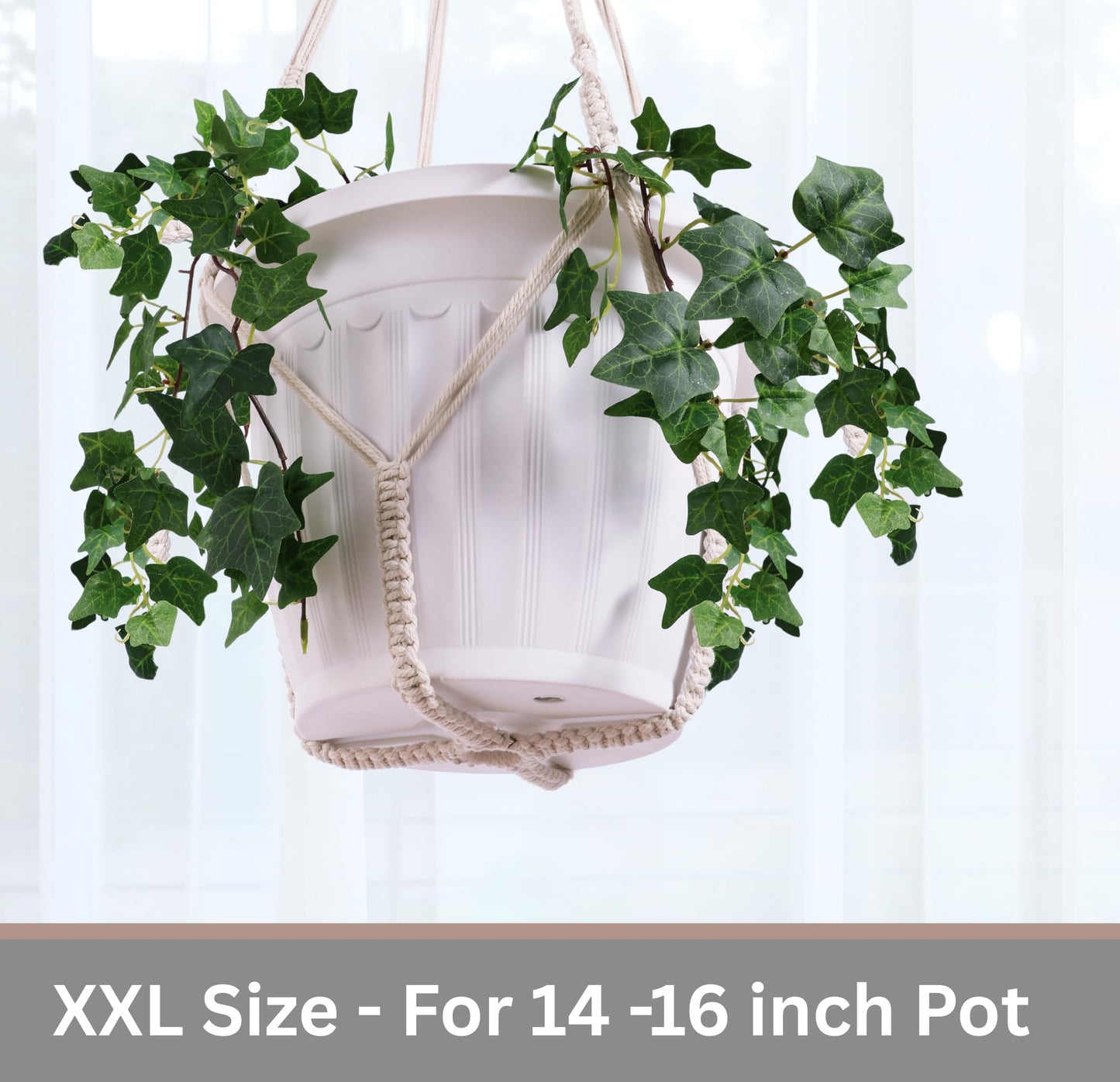 Shineloha Giant XXL 55 Inches Macrame Planter Hanger Large for 15 inch Pot + Swag Hook | Extra Large Hanging Planter for Indoor Plants | No Pot/Plant Included (XXL Jute)