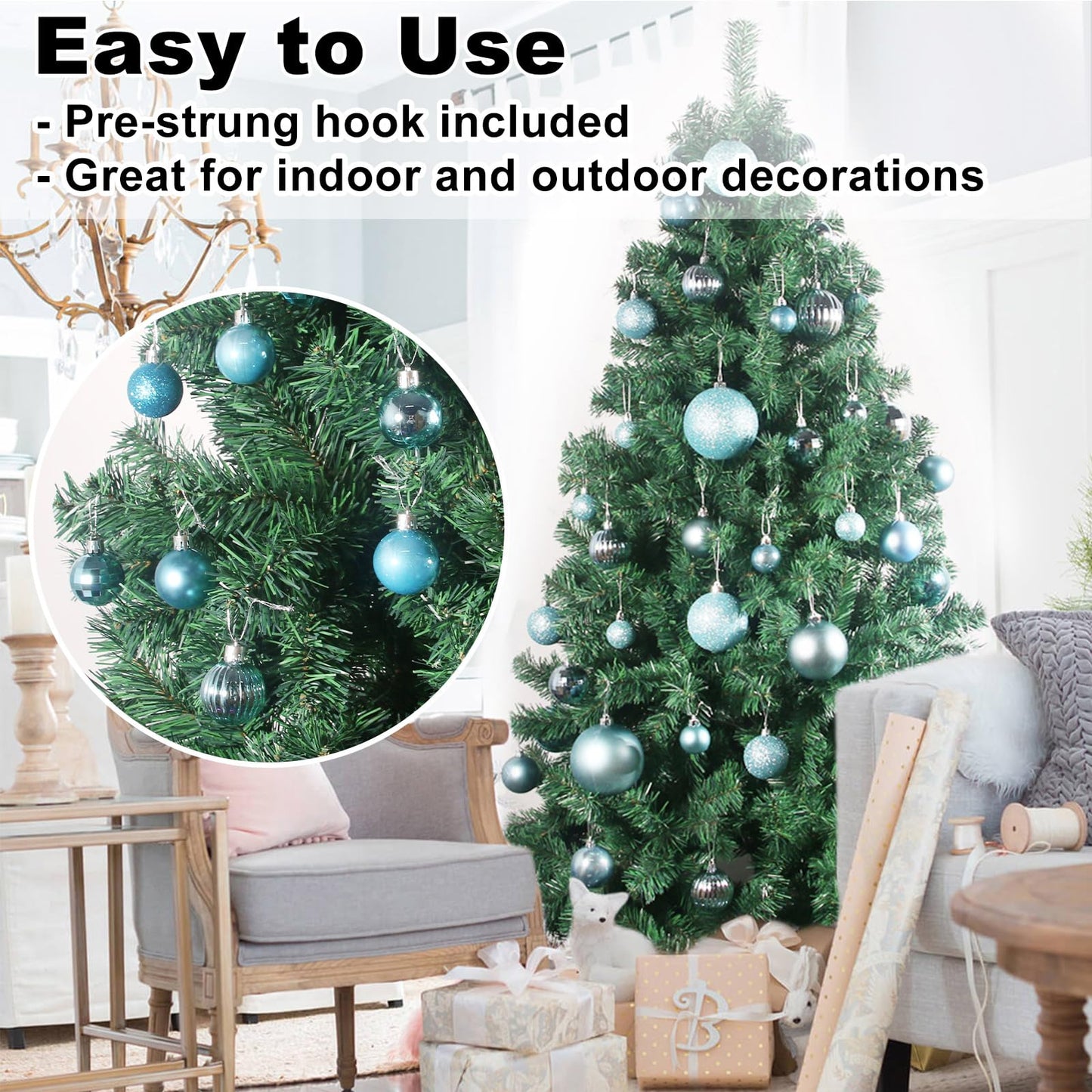 GameXcel Christmas Balls Ornaments for Xmas Tree - Shatterproof Christmas Tree Decorations Small Hanging Ball Sky Blue 1.6 inch x 36 Pack