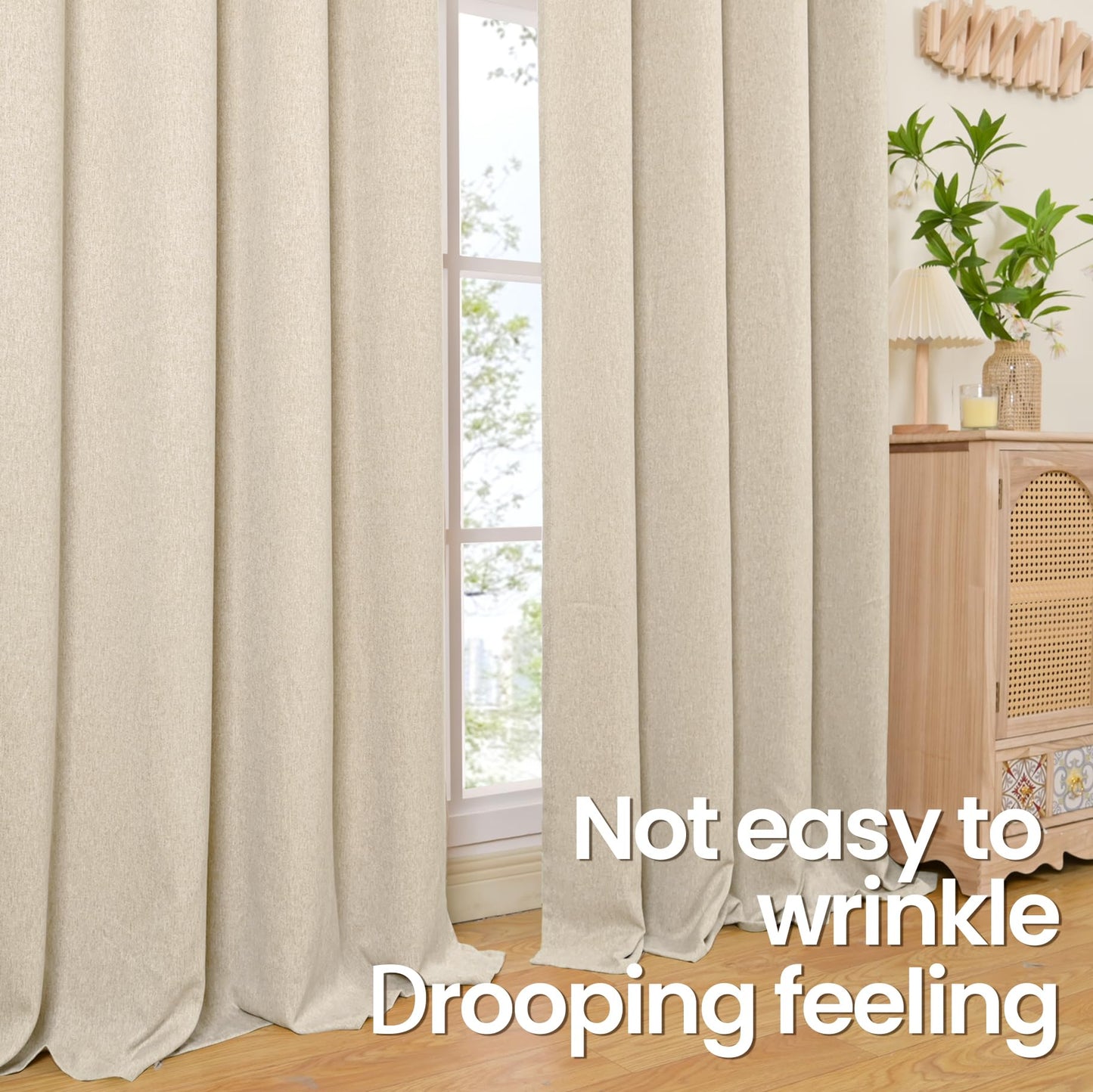 BGment Oatmeal Linen Curtains 84 Inch Length 2 Panels Set for Living Room, Sand Semi Sheer Drapes Light Filtering Window Treatments with Grommet for Bedroom No See Through, Each 52 Inch Wide