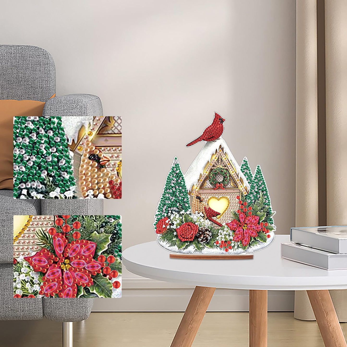 MVVMTOP Diamond Art Painting Tabletop Decoration, DIY Christmas Bird's Nest 5D Special Shaped Artificial Diamond Christmas Decorations by Number Mosaic Arts Crafts for Home Office Tabletop Decor Gift