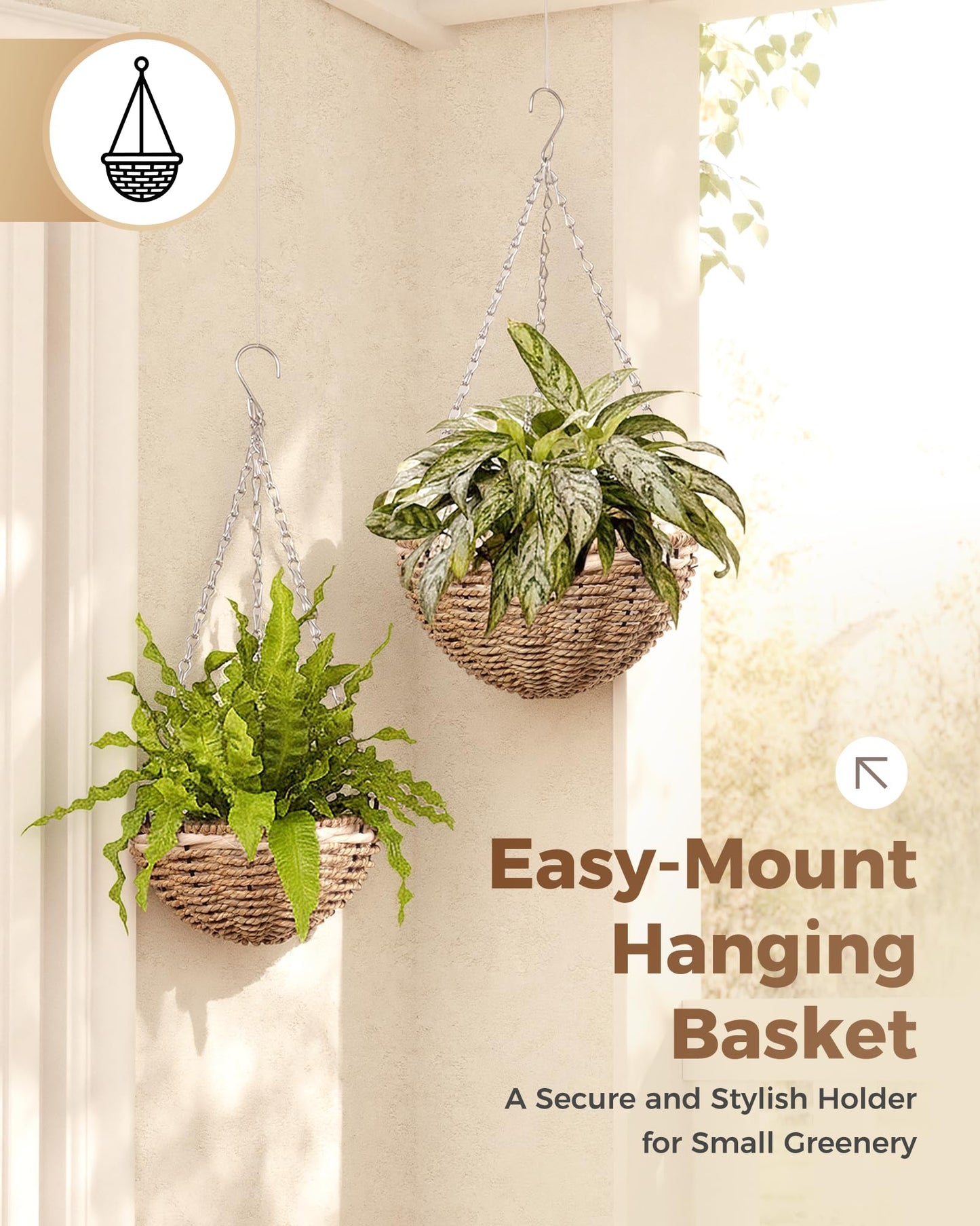 Leaf&lull Macrame Plant Hanger Hanging Basket with Metal Frame Plant Hanger Hanging Planters for Indoor Plants for Patio Garden Boho Home Decor Vertical Planters 2 Pack