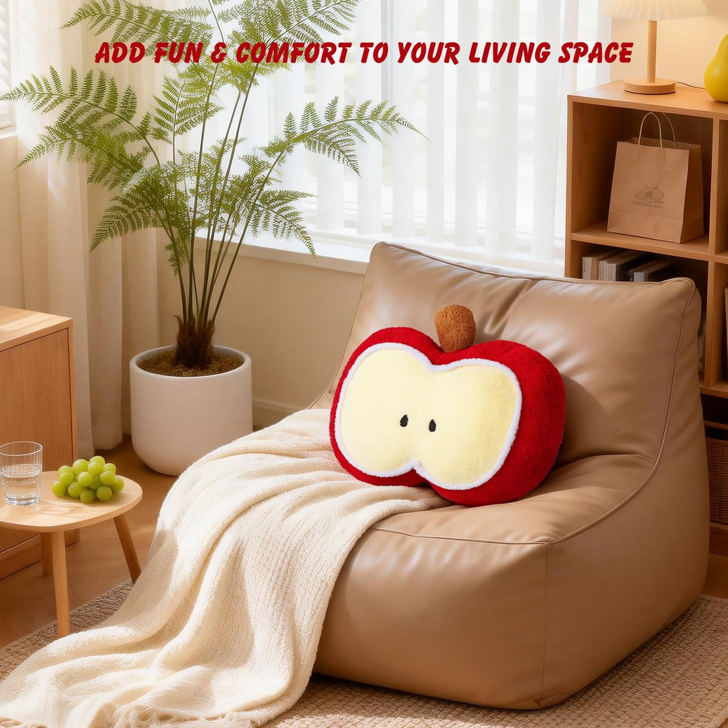 LANPU Cute Apple Slice Plush Pillow – Soft Stuffed Fruit Cushion for Couch, Sofa, or Bed, Adorable Decorative Throw Pillow for Living Room & Home Decor