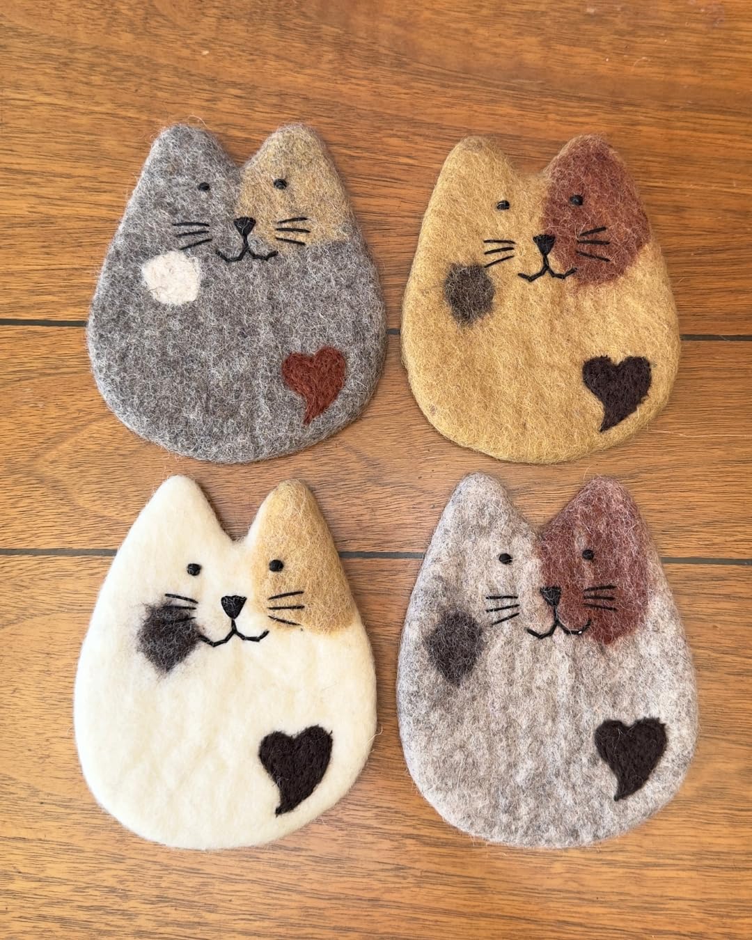 Humble Hilo Handmade Animal Felt Coaster Set of 4, Absorbent Coaster for Animal Lover (Cats)