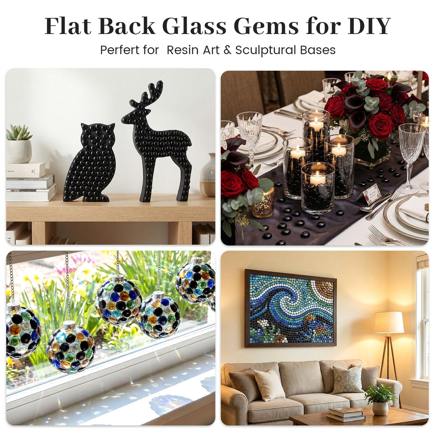 FUTUREPLUSX 1LB Black Flat Glass Marbles, Glass Pebbles Vase Filler, Dark Beads Fishbowl Decorative Gem for Table Scatter Home Decor
