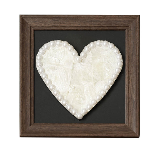 Handcrafted Heart-Shaped Seashell Wall Art with Pearl Border – Decorative Romantic Framed Shell Heart for Home, Wedding, and Gift
