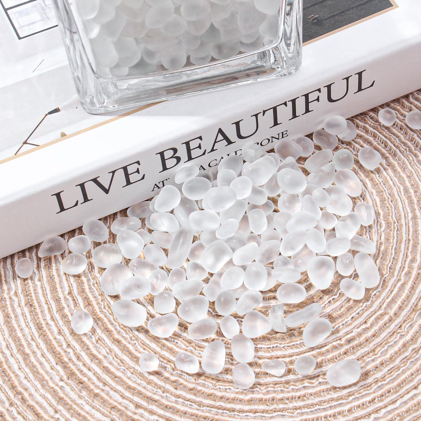 Keedolla 0.5 Lb White Frosted Sea Glass Stones Fish Tank Rocks Gravel Aquarium Glass Pebbles Marbles Gemstones for Vase Fillers, DIY Crafts, and Home Decor