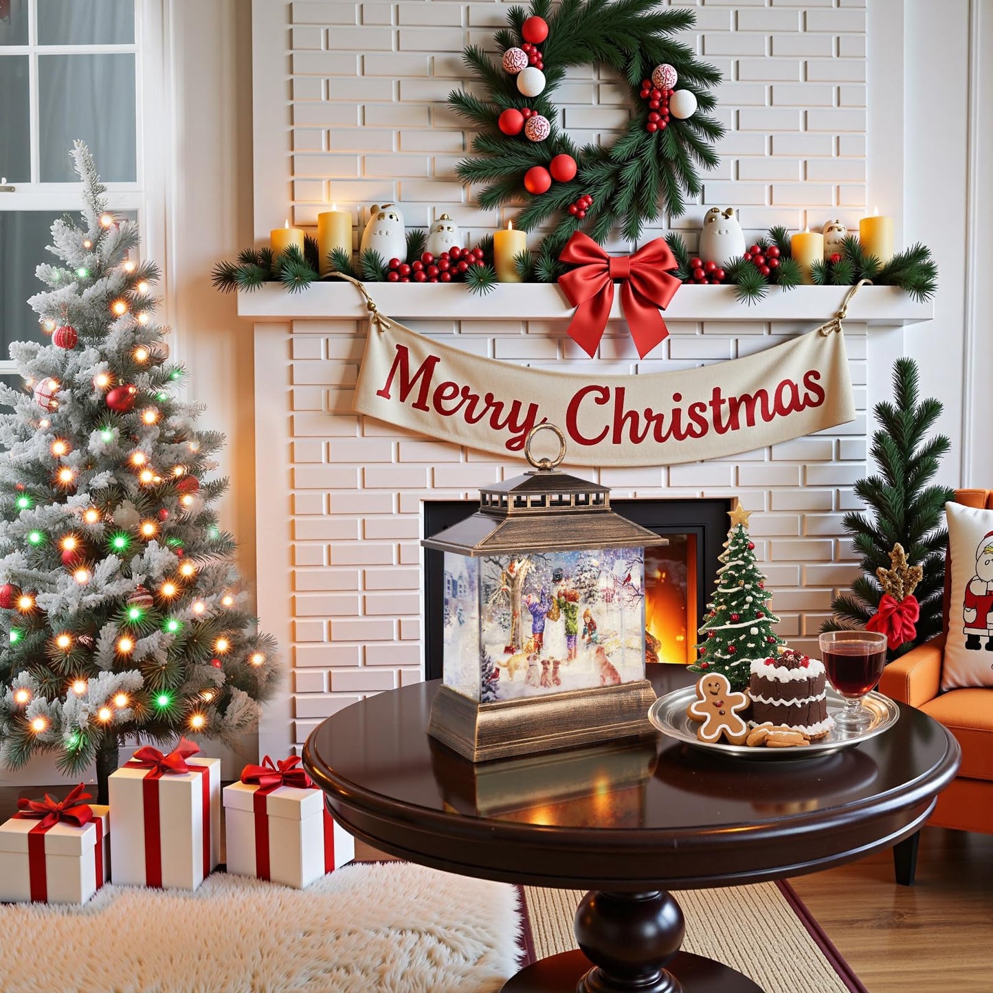 Christmas Snow Globe Lantern Water Glittering Lantern with 8 Songs & 6H Timer Romote Control Christmas Snow Globes USB & Battery Operated for Holiday Festival Decorations Gifts (Snowman and Children)