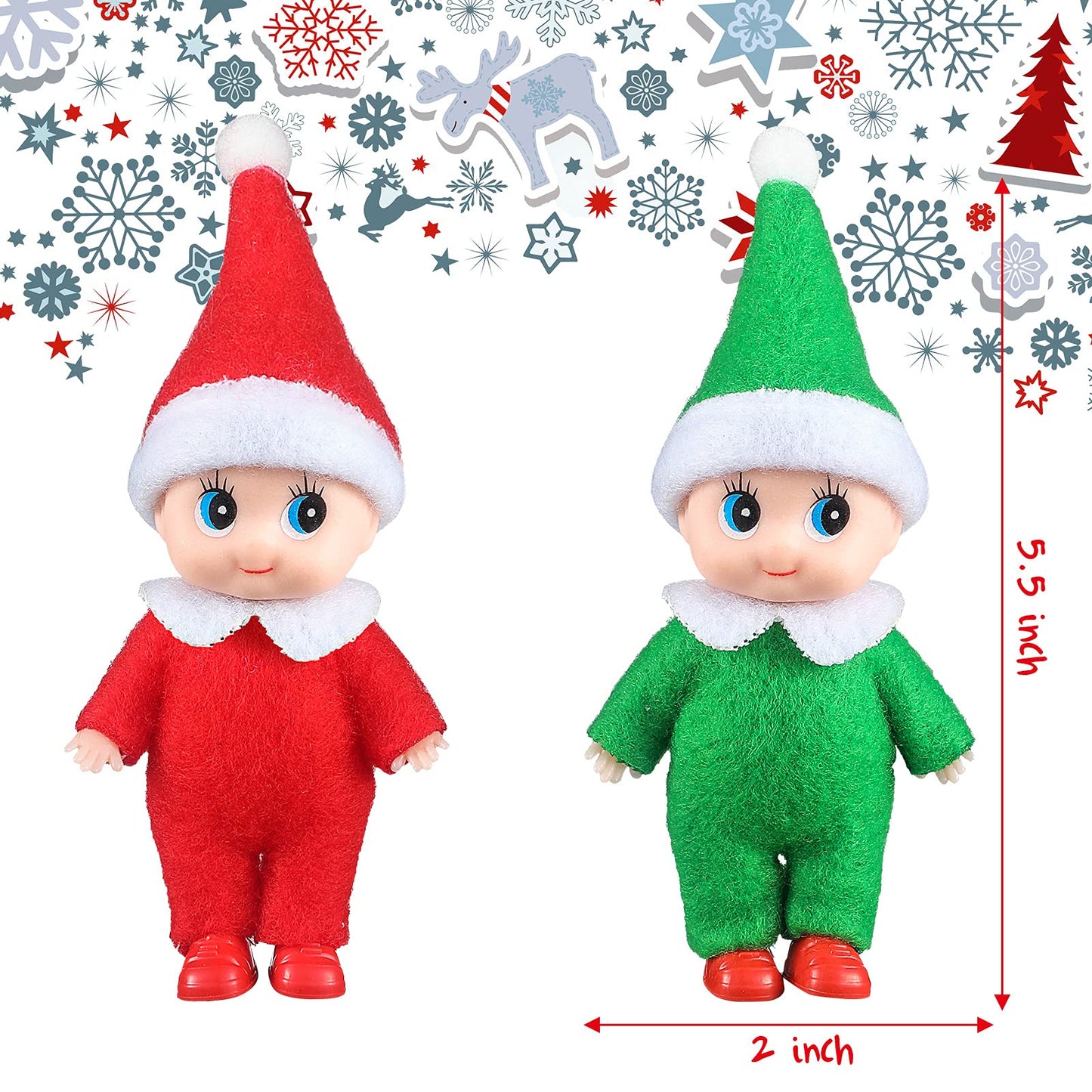 Soulchen Christmas Doll Toy Christmas Twin Boy and Girl Doll Xmas Miniature Accessories for Xmas Decoration (8 Pieces)