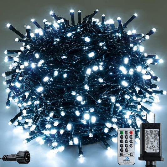Clownya Christmas Lights 100ft 300 LEDs, 8 Modes, Cool White, Indoor Outdoor Plug-in Fairy Lights for Christmas Tree, Bedroom, Classroom Decor Outdoor Decor,Christmas Decorations (Cool White, 100FT)