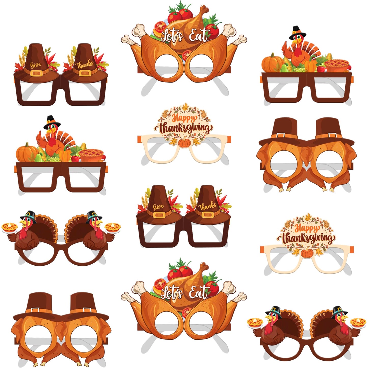 KatchOn, Happy Thanksgiving Glasses - Pack of 12 | Fall Thanksgiving Party Favors for Thanksgiving Party Decorations | Turkey Glasses, Thanksgiving Photo Booth Props | Thanksgiving Decorations