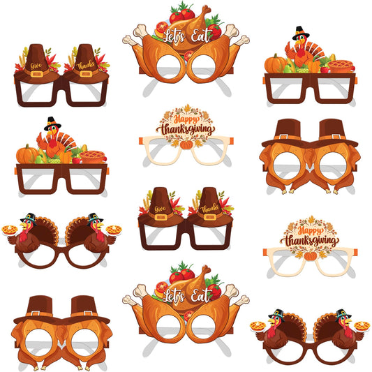 KatchOn, Happy Thanksgiving Glasses - Pack of 12 | Fall Thanksgiving Party Favors for Thanksgiving Party Decorations | Turkey Glasses, Thanksgiving Photo Booth Props | Thanksgiving Decorations