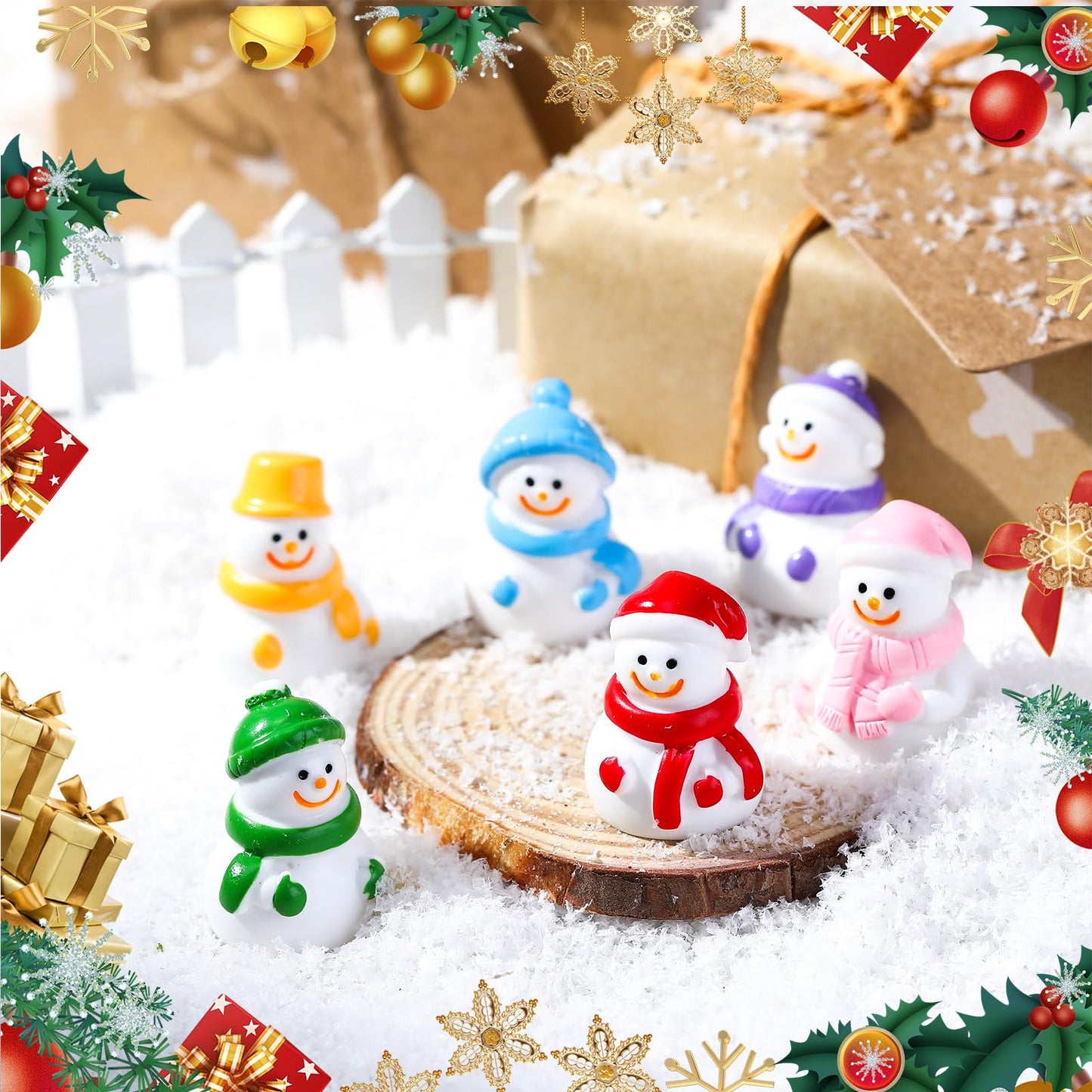 Guiqulai 72 Pcs Mini Resin Snowman Mini Snowman Figurines Miniature Figurines Suitable for DIY Cake Decoration Ornaments Crafts Moss Landscape