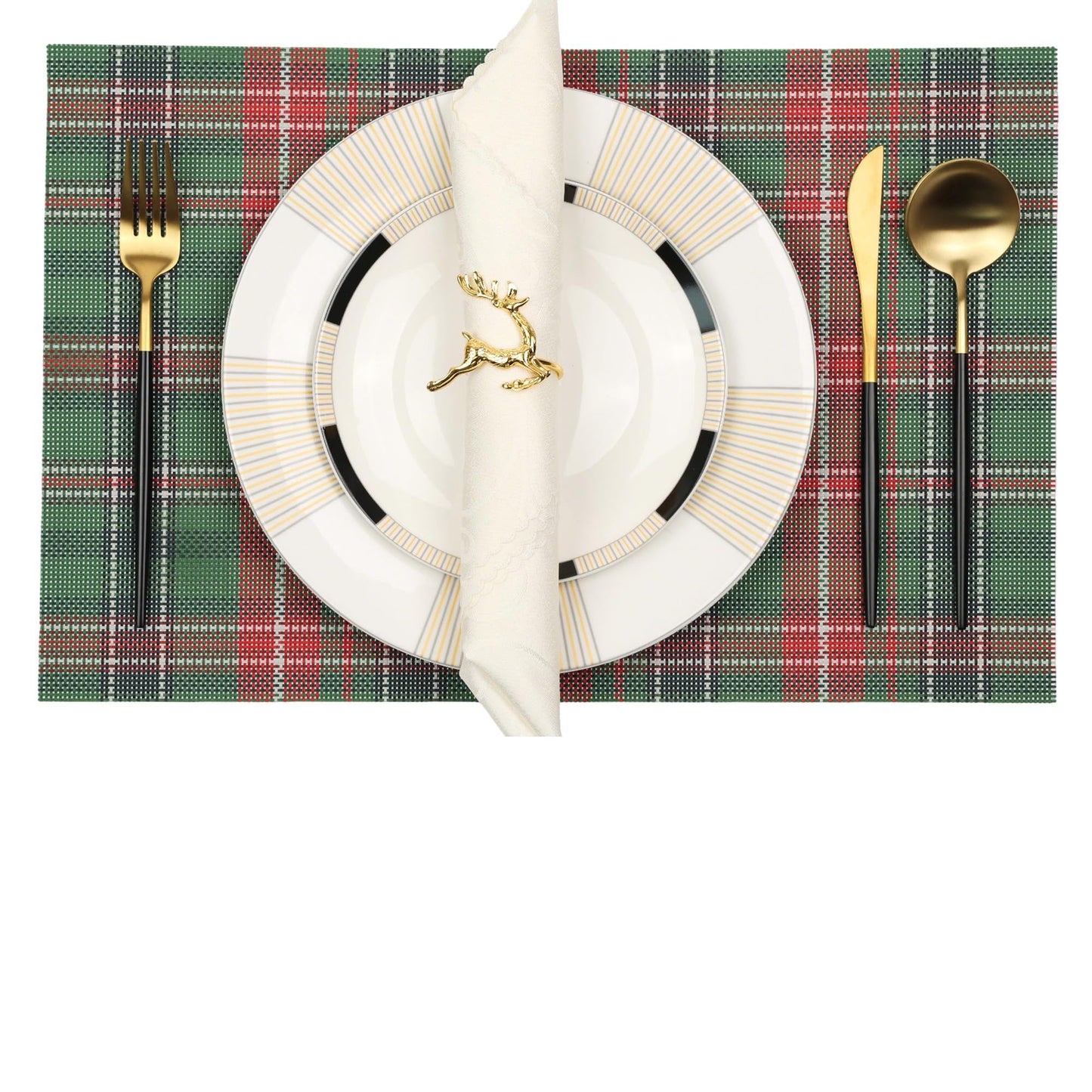 DYLQYL Christmas Placemats Set of 4, Woven Vinyl Washable Table Mats, Heat Resistant Easy Clean Wipeable PVC Place Mats for Dining Table, Kitchen, Indoor & Outdoor Use