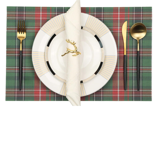 DYLQYL Christmas Placemats Set of 4, Woven Vinyl Washable Table Mats, Heat Resistant Easy Clean Wipeable PVC Place Mats for Dining Table, Kitchen, Indoor & Outdoor Use