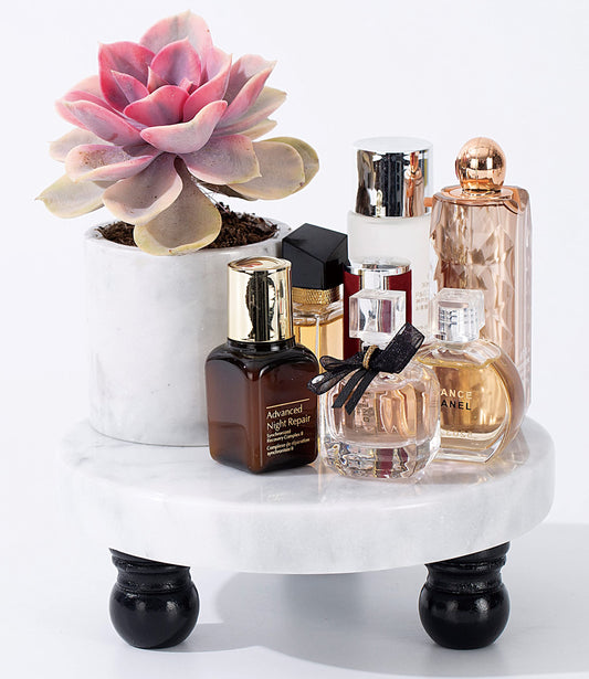 FasolaHome Decorative Marble Riser for Display - Cute Home, Bathroom, Kitchen Decor - Beautiful Pedestal Stand Uniquely Displays Your Decorations - Perfect Tray to Add Beauty