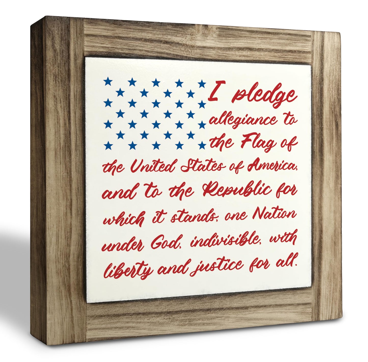 Americana Decor Wooden Sign, Patriotic American Flag Pledge of Allegiance Plaque, 4th of July Decorations Indoor, Memorial Day Home Decor, Rustic USA Wall Art Gift