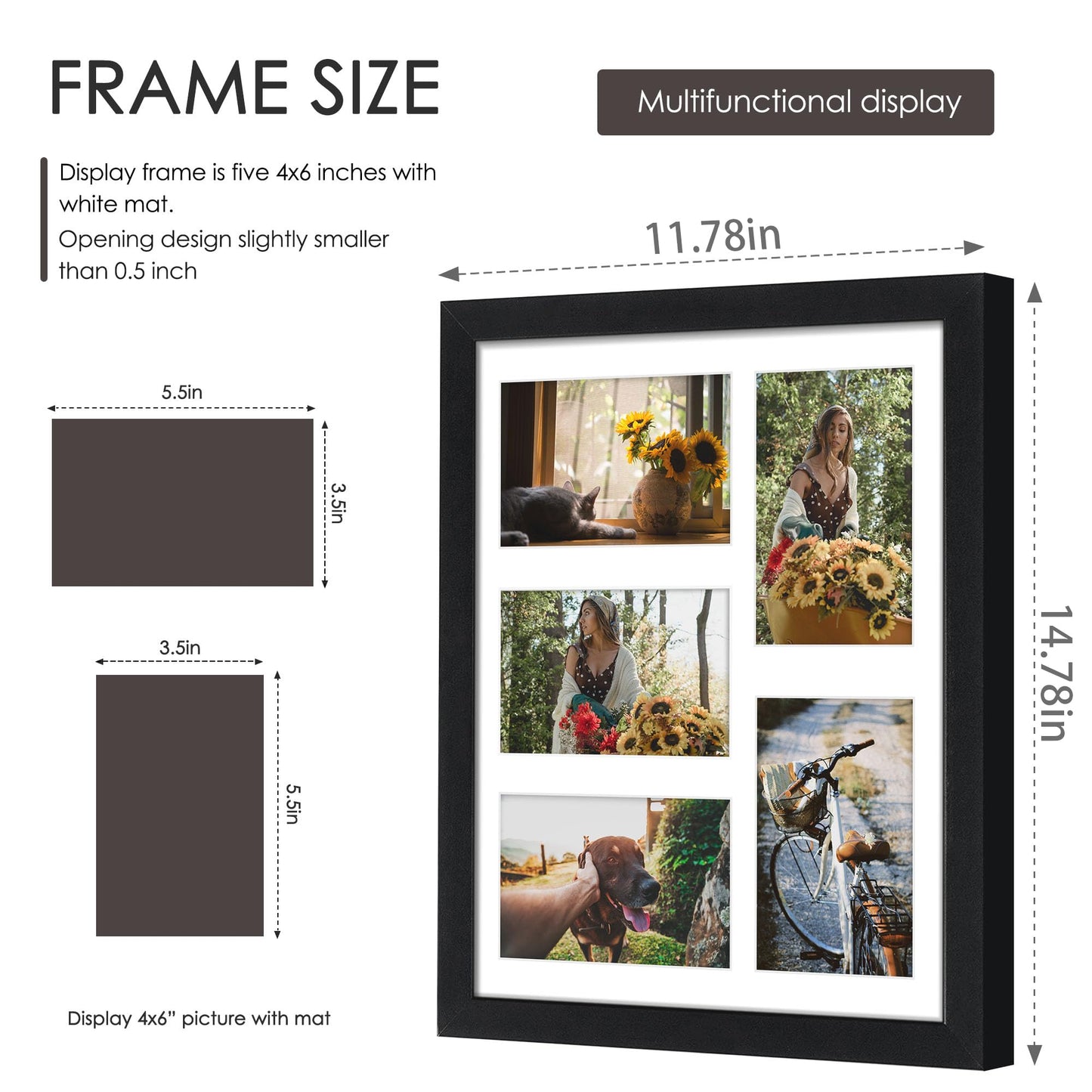 DUENPY 11x14 Collage Picture Frame, 4x6 Collage Picture Frame, Displays Five 4x6 inch Photos, or 11x14 (Without Mat) Wall Decor Wall Hanging or Tabletop, Black.