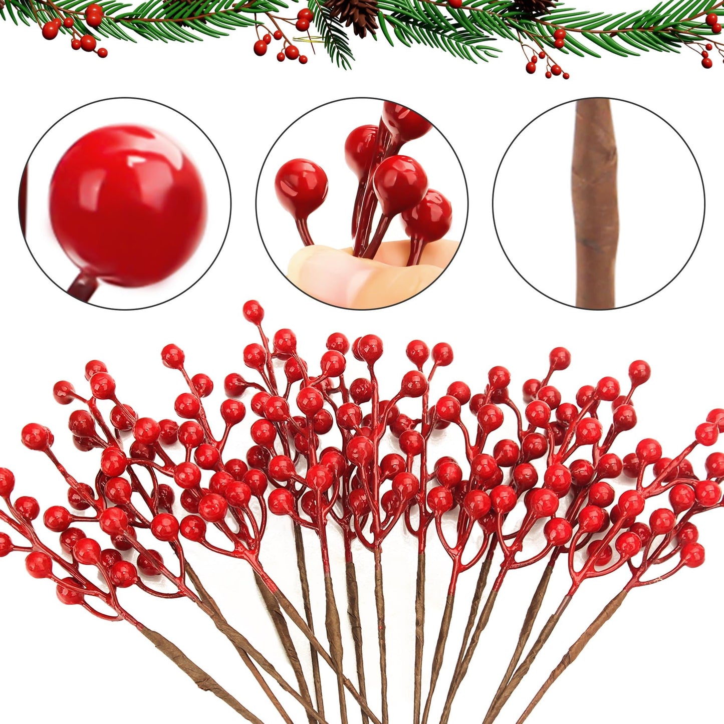 NBGV 50pack Christmas Tree Decorations Artificial Berry Stems Red Berry Picks for Xmas Winter Party Holiday Flower Arrangements Home Centerpieces and DIY Ornaments