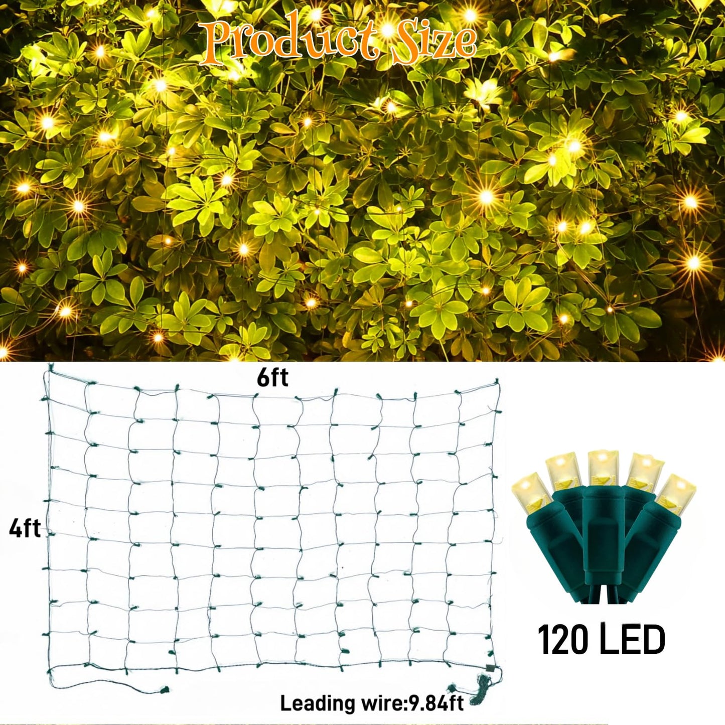 Meteds LED Christmas Net Lights Outdoor,120 LED 6ftx4ft Connectable Waterptoof Christmas Lights for Bushes Fence Tree Shrub Yard Garden Outdoor Christmas Decorations(Warm White)