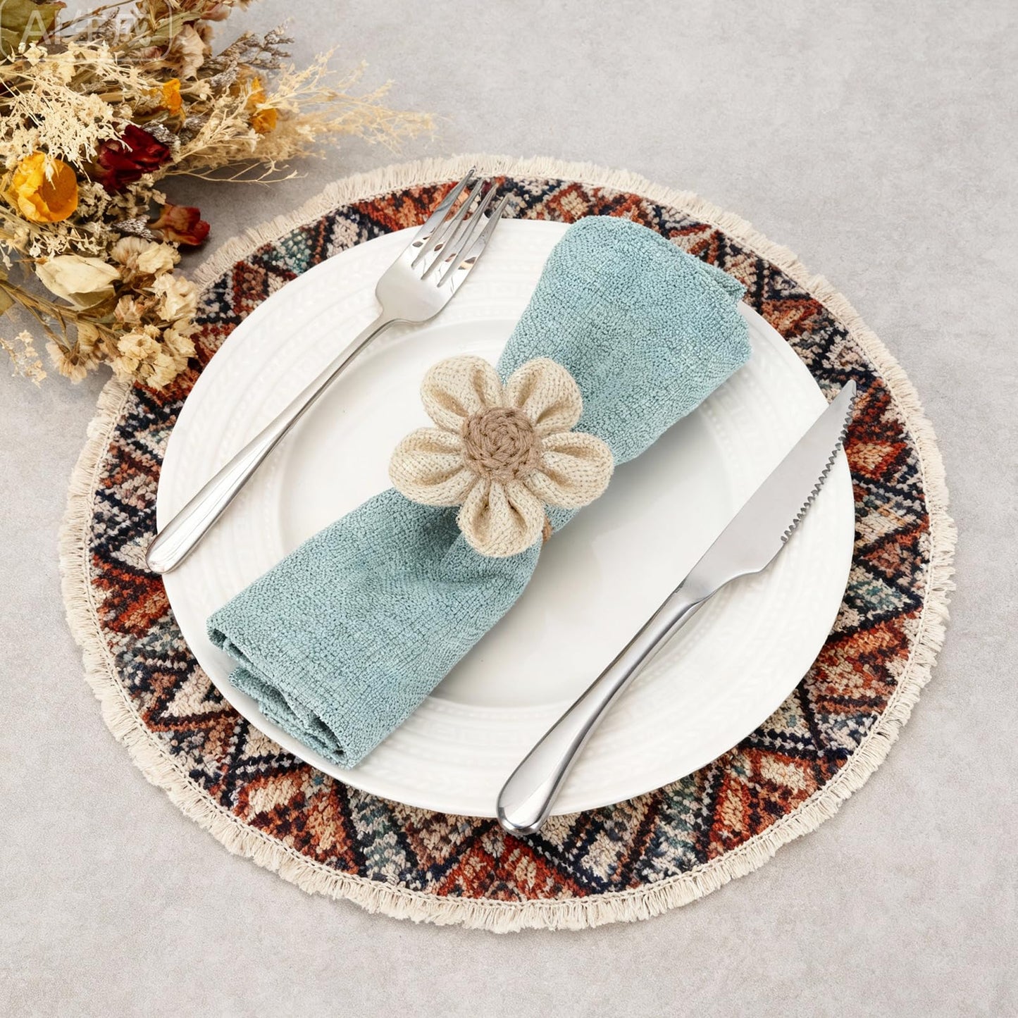 Napkin Rings Set of 6 Handmade Rustic Napkin Rings Reusable Boho Napkin Ring for Elegant Dining Table Decoration Perfect for Christmas, Thanksgiving, Wedding, Holiday, Everyday Use