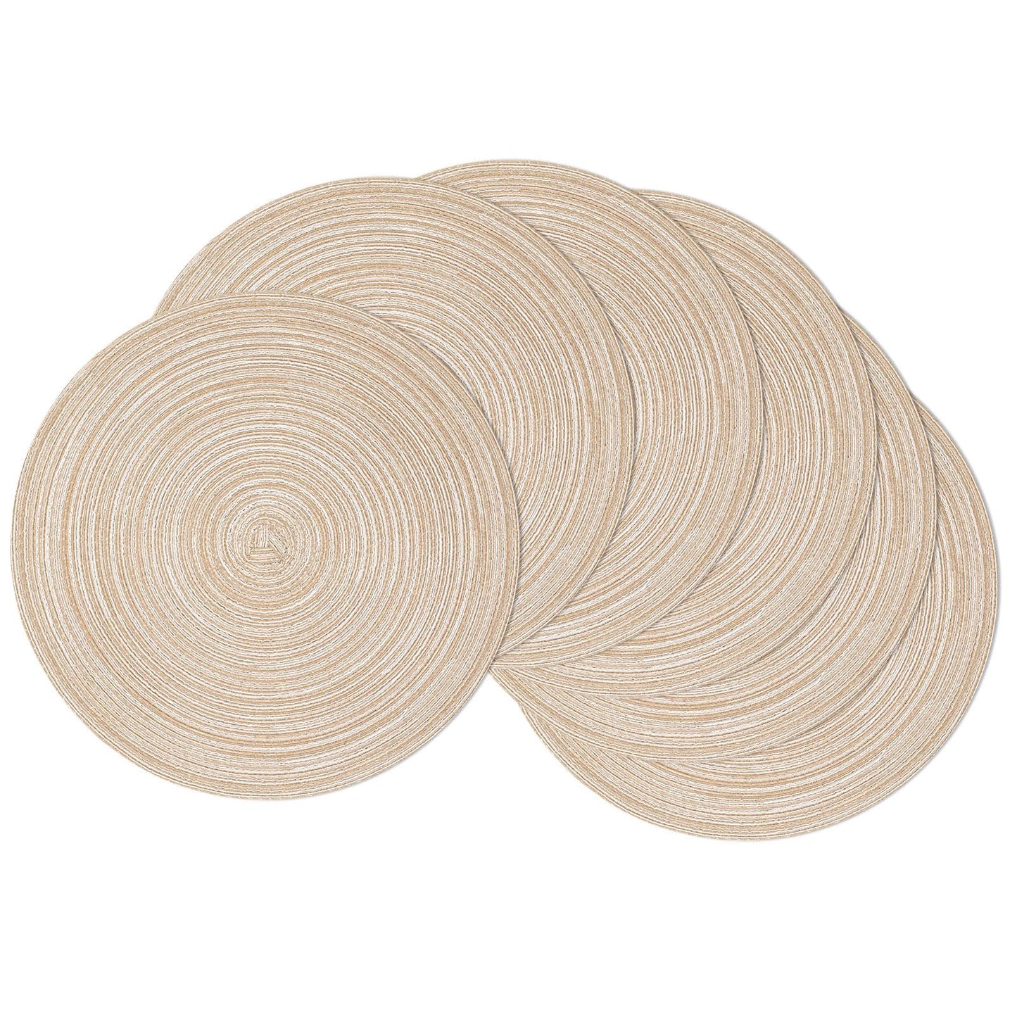 SHACOS Round Placemats Set of 6 Cotton Polyester Braided Place Mats 15 inch Heat Resistant Washable Table Mats for Kitchen Dining Party Natural Table Decor (Beige, 6)