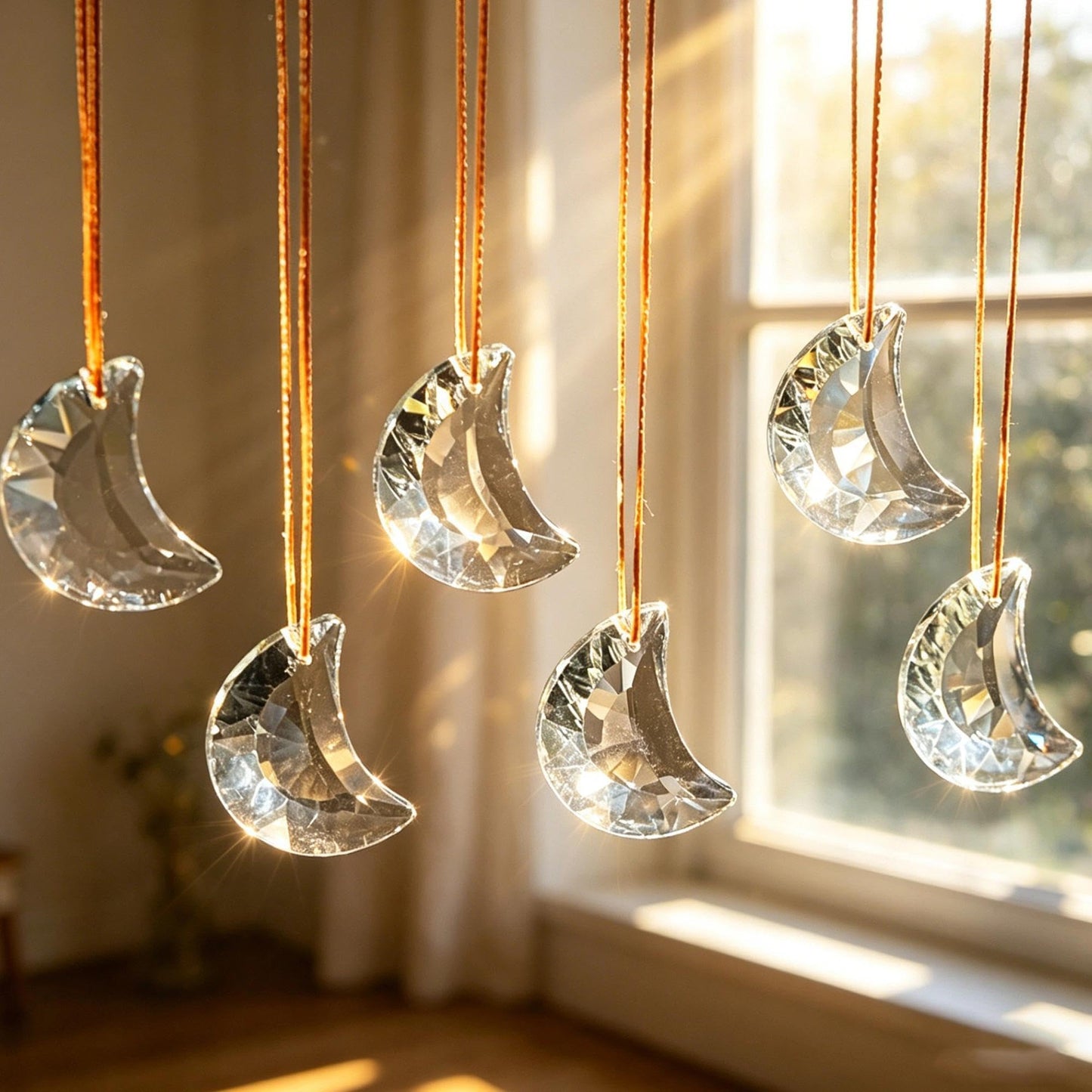 LOULIQIGIFT 1.9in Clear Faceted Crystal Moon Prisms Ornaments Glass Hanging Crystals Crescent Moon Tree Ornaments for Window Home Car Wedding Party Mother's Day Decoration (Set of 6)