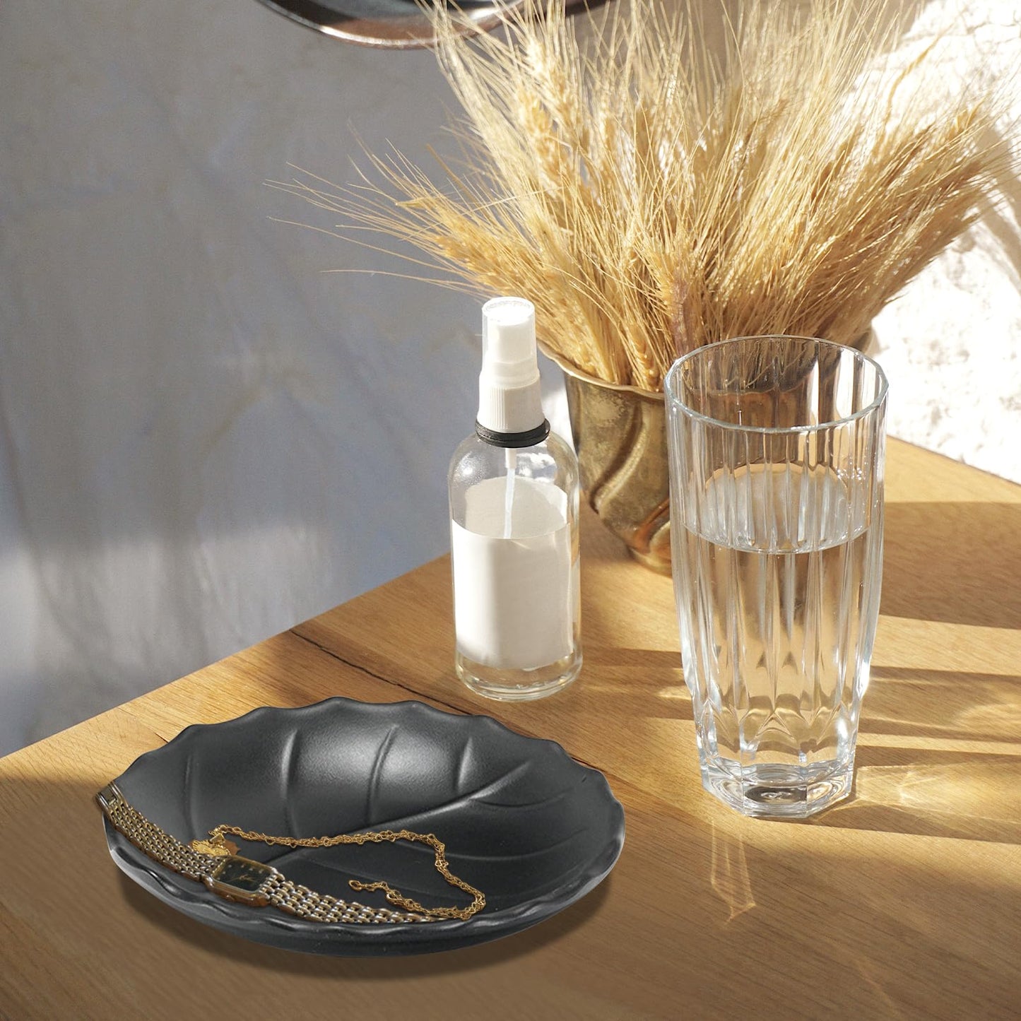 Binoster Jewelry Tray, Black Leaf Style, Jewelry Storage, Key Dish, Dresser Decor, 21.5cm(8.4in) x11.5cm(4.5in)x 4cm(1.6in)