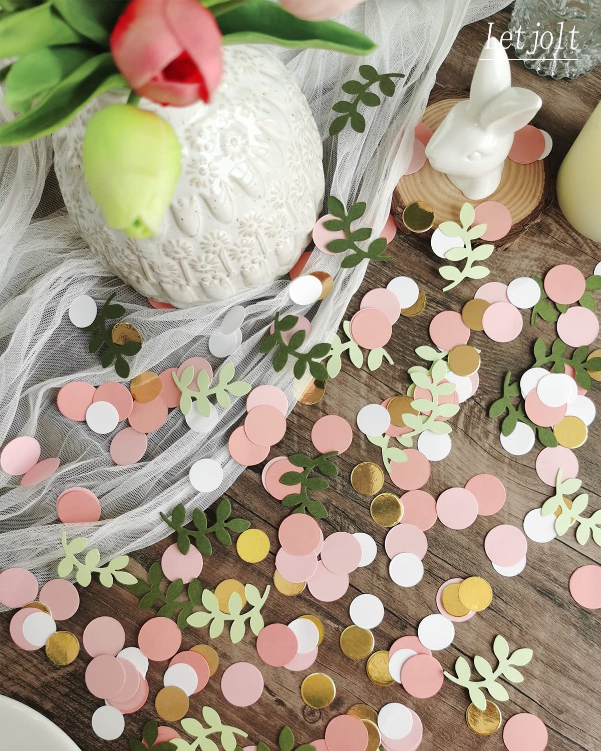 Baby Shower Confetti Greenery Table Decorations Golden Pink Eucalyptus Glitter Green Scatter Flamingo Girls Boho Theme Party Bridal Shower Party Wedding Nursery Decor Supplies 210 Pcs