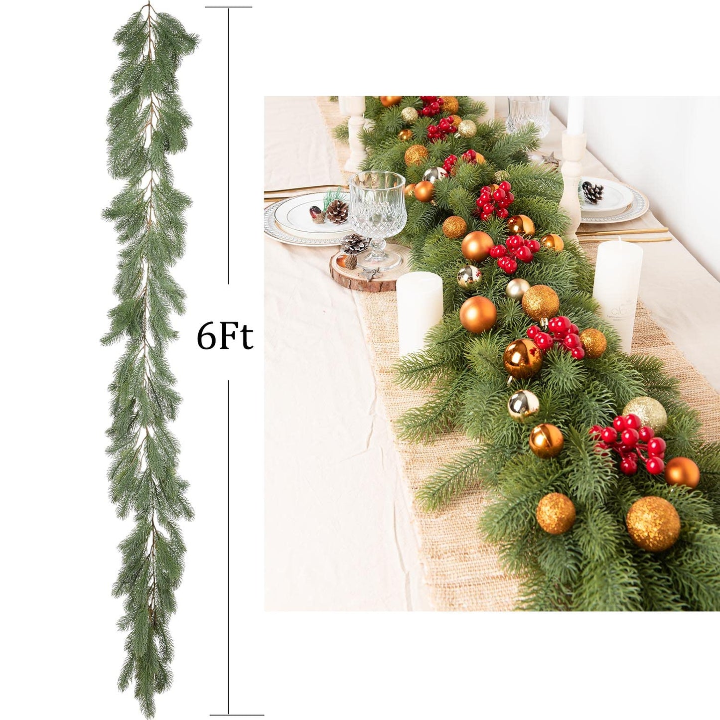 Fomlily Pine Garland Christmas Decoration, 6ft Christmas Greenery Garland Artificial Spruce Pine Needles for Holiday Mantel Fireplace Table Centerpiece Decor