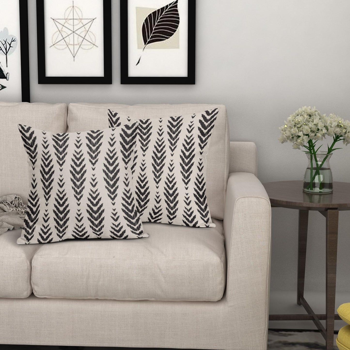 Sweetshow Boho Pillow Covers 18x18 Set of 2 Bohemian Ethnic Black Geometric Herringbone Print Decorative Throw Pillows Outdoor Pillowcase Square Linen Farmhouse Cushion Case Decor for Couch Sofa Bed