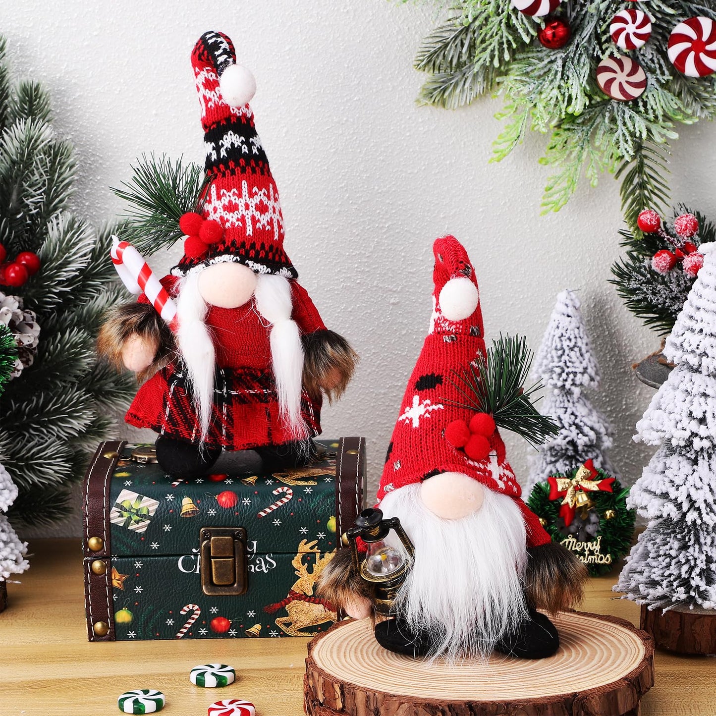 JOINPAYA 2Pcs Christmas Gnomes Decorations: Plush Couple Elf Santa Gnomes Doll for Xmas Home Tabletop Ornaments Holiday Party Gifts