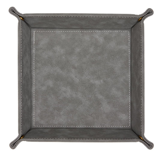 CoBak Leather Valet Tray for Men, Premium PU Leather Catch-All Tray for Entryway Table Key, Phone, Wallet, Coins & Jewelry, Bedside Nightstand Desk-top Catchall (Gray)