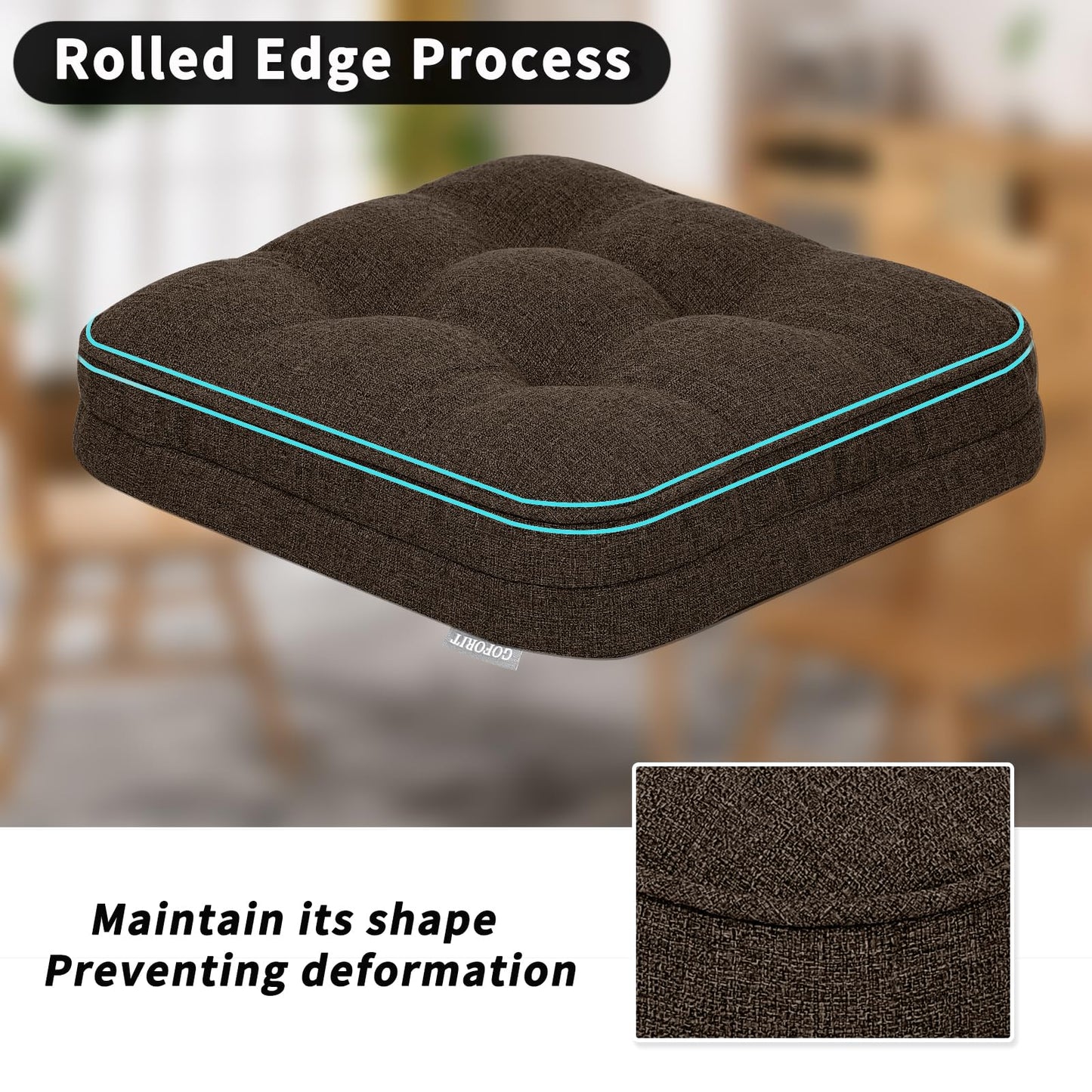 GOFORIT Chair Cushions,Tufted Shredded Memory Foam Chair Pads, Non-Slip Seat Cushions with Removable Cover,16'' x 16'', Brown