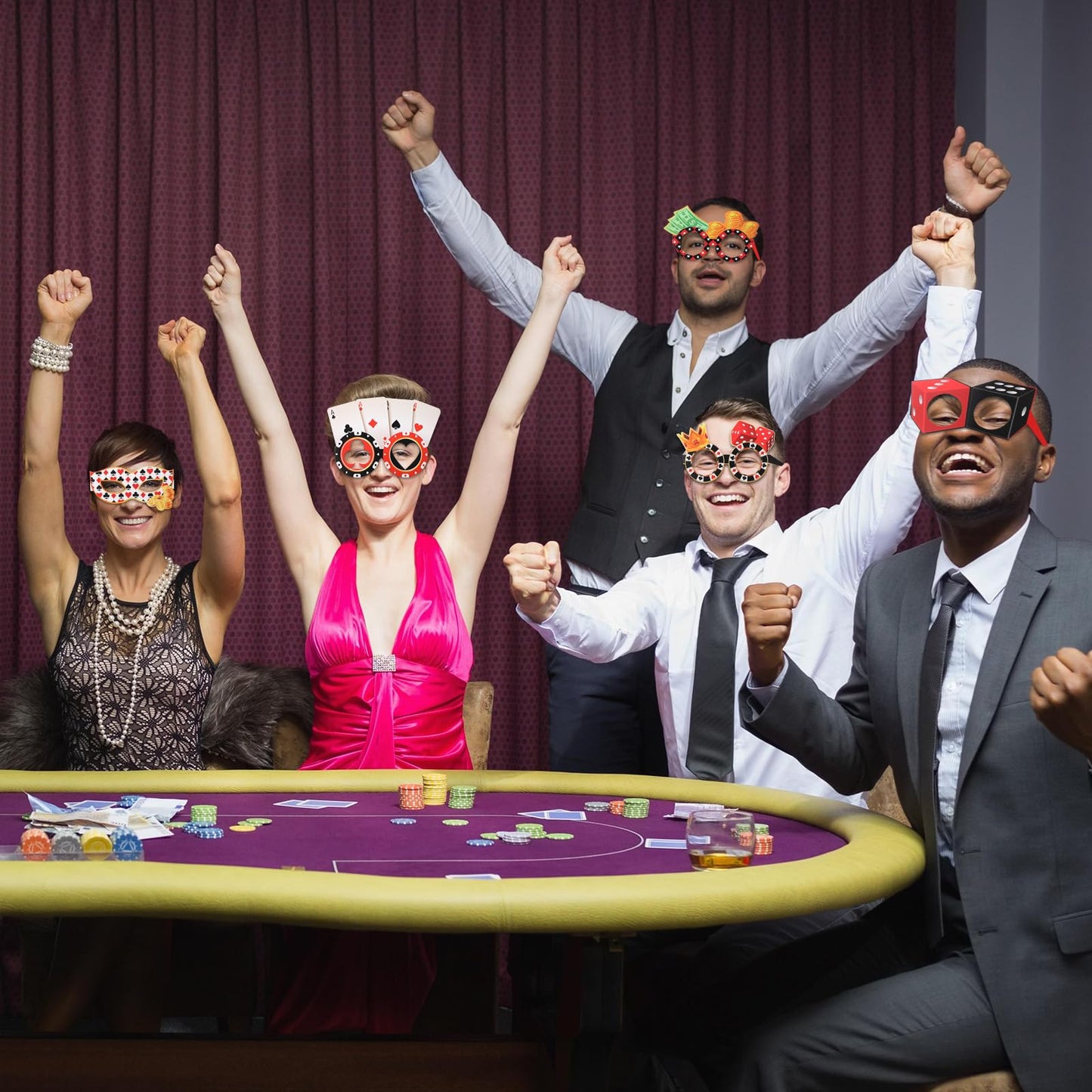 Harrycle 32 Pcs Casino Night Decorations Las Vegas Casino Glasses Paper Eyeglasses Poker Dice Selfie Photo Booth Props Kit Las Vegas Game Night Birthday Party Favors Supplies