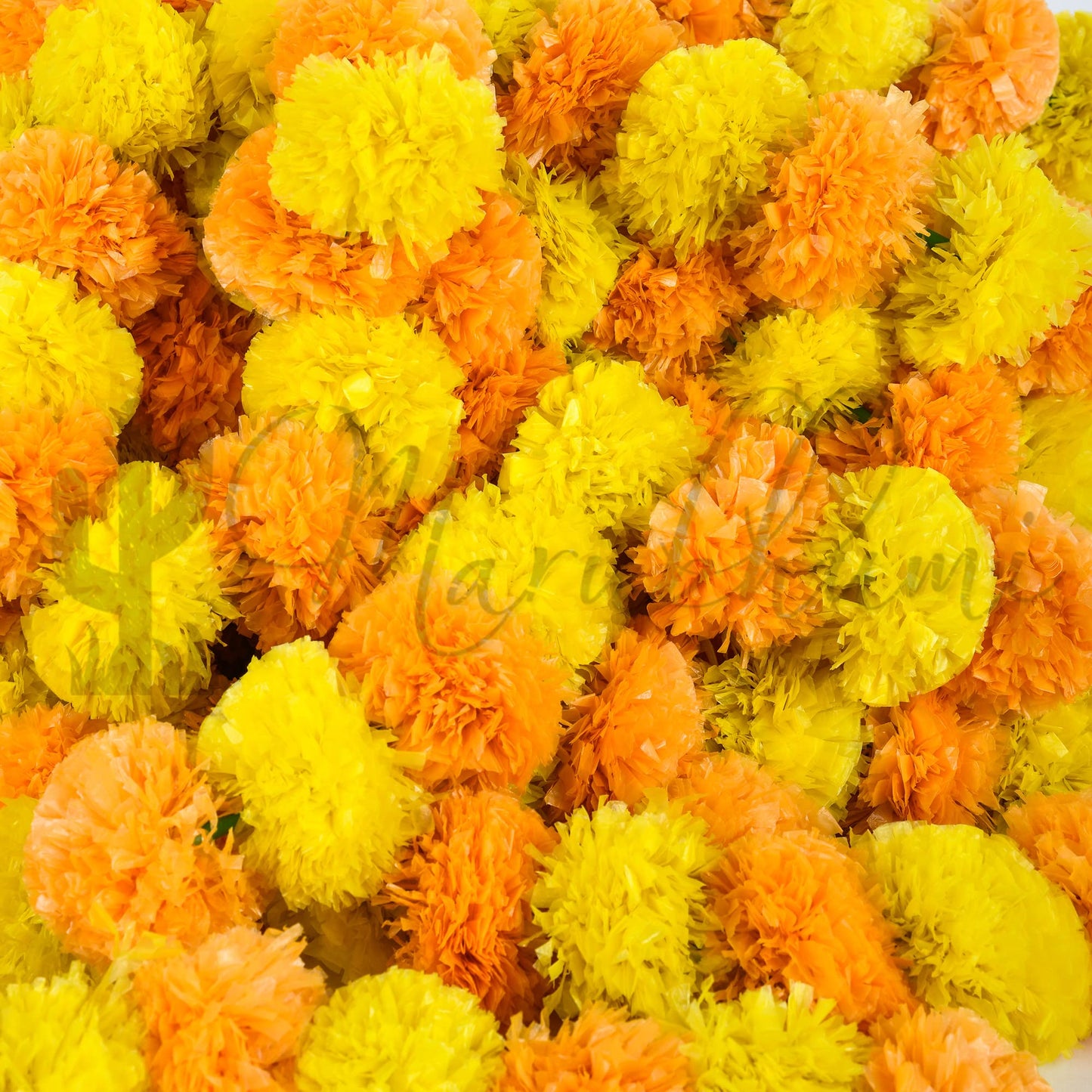 Marubhumi 5 PC - 5 feet Artificial Marigold Flower Garland – Long Strands for Diwali, Wedding & Festive Decoration – Traditional Indian Home Decor