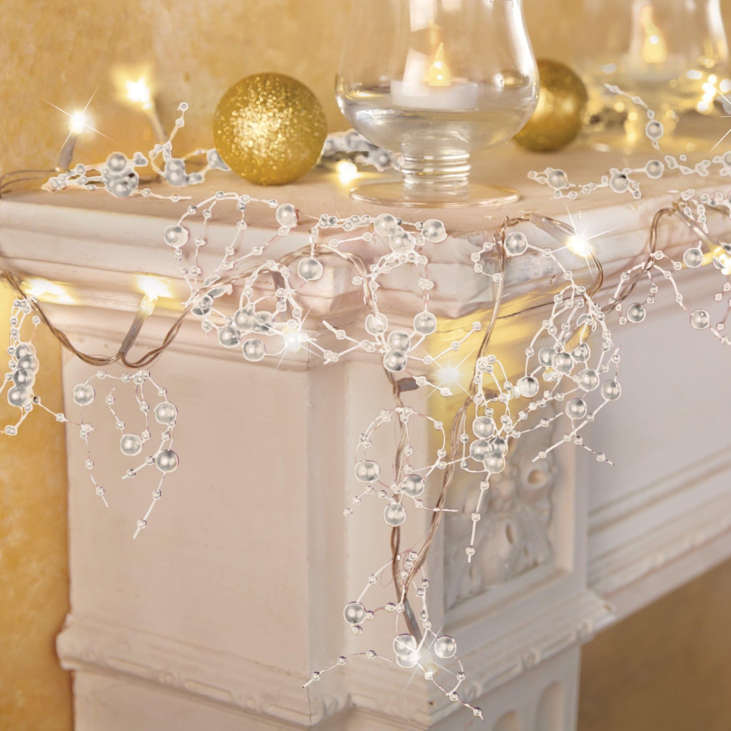 Collections Etc Indoor Christmas Decorations, Festive Lighted Berry Beaded Garland Silver- 120" L